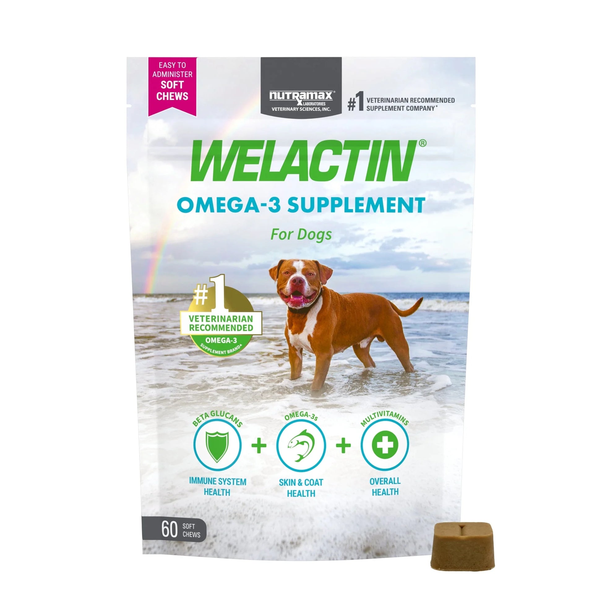 Nutramax Welactin Daily Omega-3 Supplement for Dogs, Skin & Coat Health plus Overall Health, 60 Soft Chews