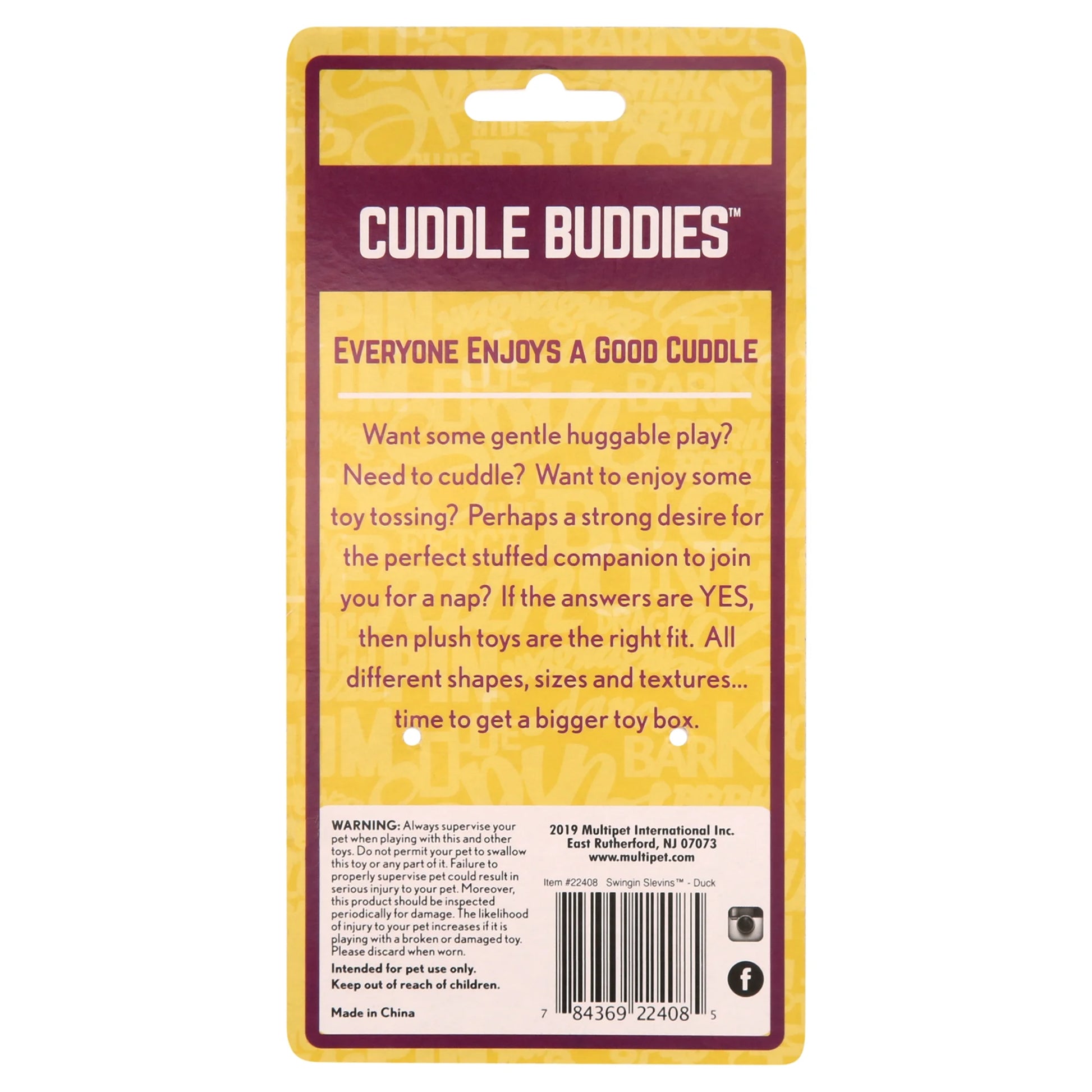 Plush Swingin' Slevins Yellow Duck Dog Toy with Squeakers, 27 Inches