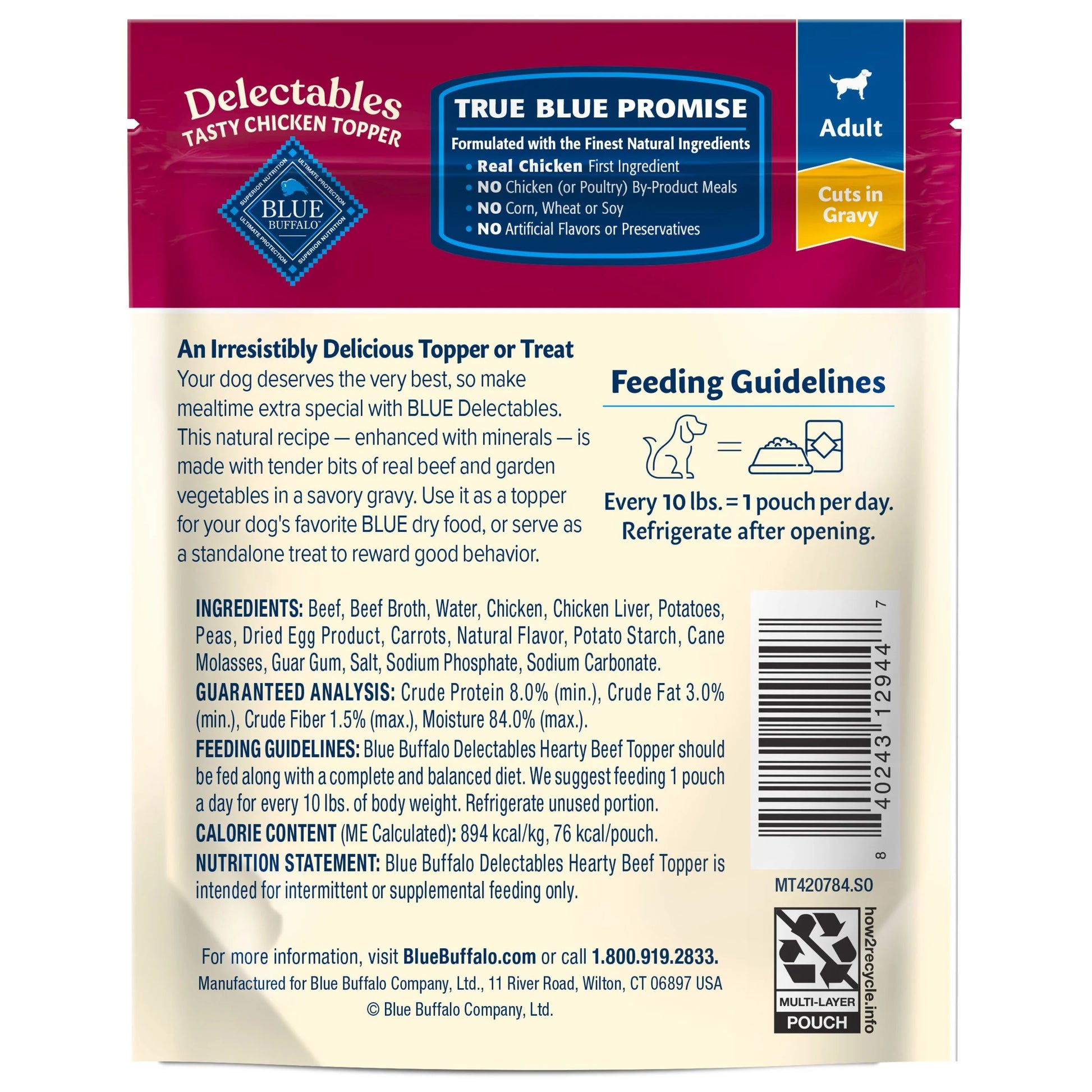 Delectables Natural Wet Dog Food Toppers, Hearty Beef Flavor, 3-Ounce Pouch