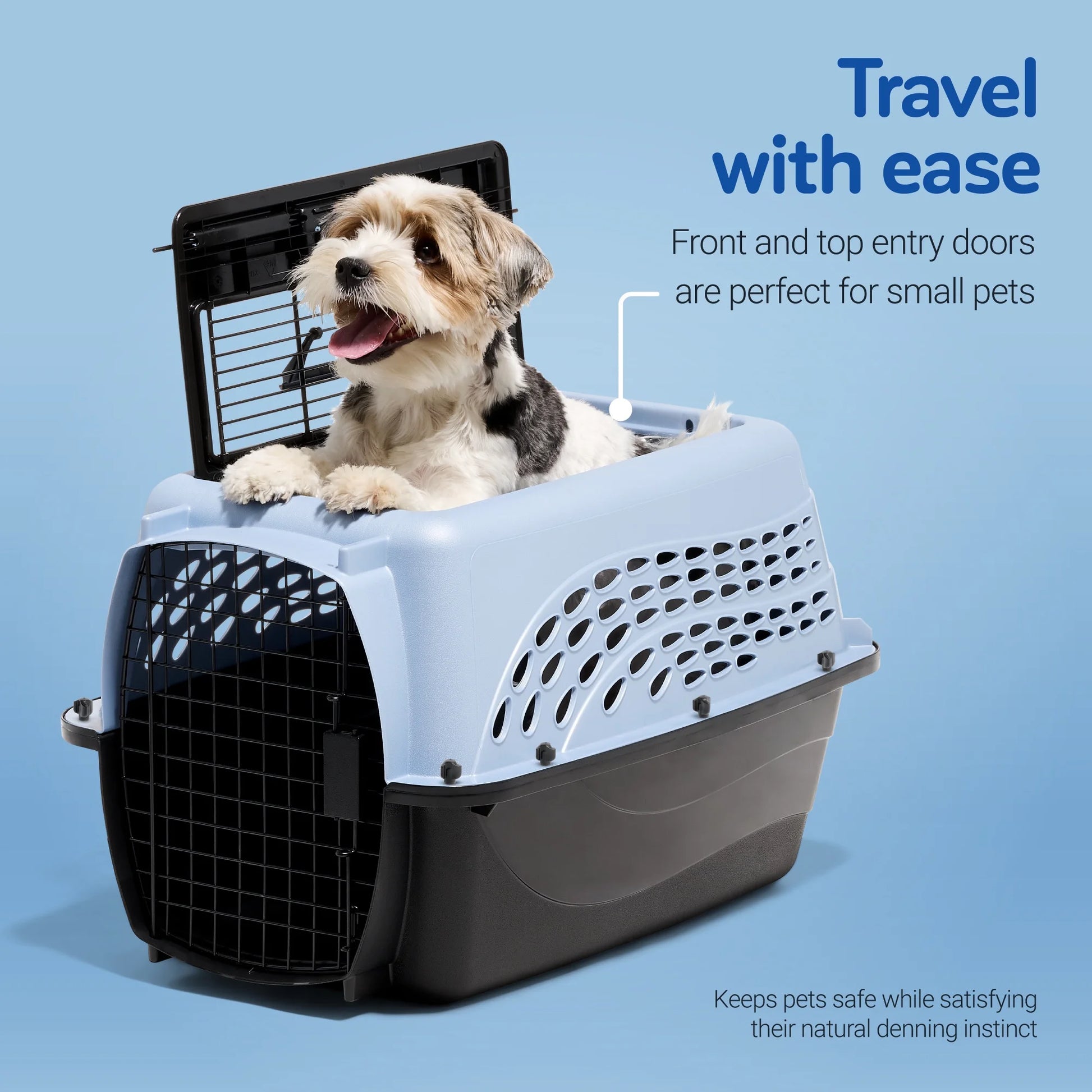 Medium Two-Door Top Load Plastic Travel Dog Kennel and Pet Carrier for Dogs and Cats, 24" for Pets up to 15 lbs, Blue