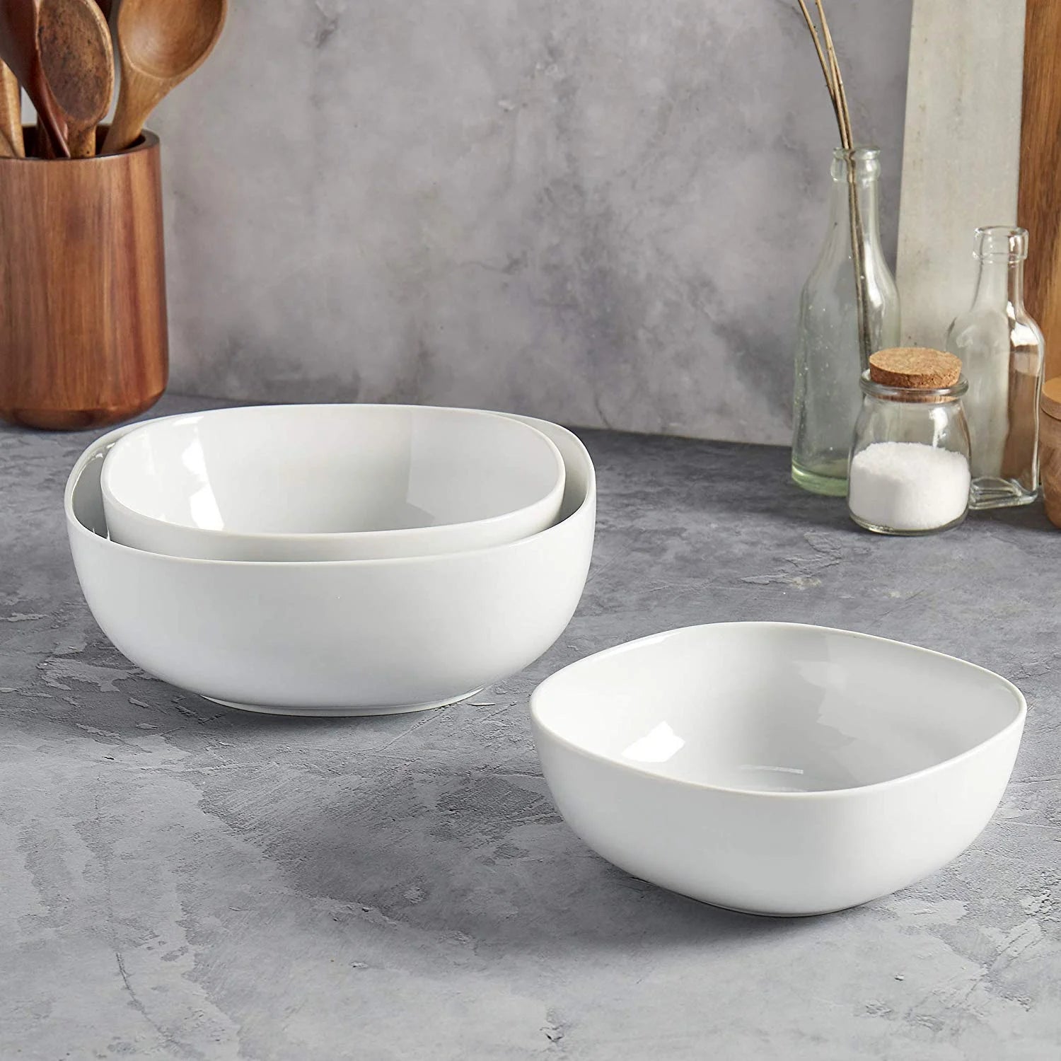 3 Piece White Soft Square Serving Bowls