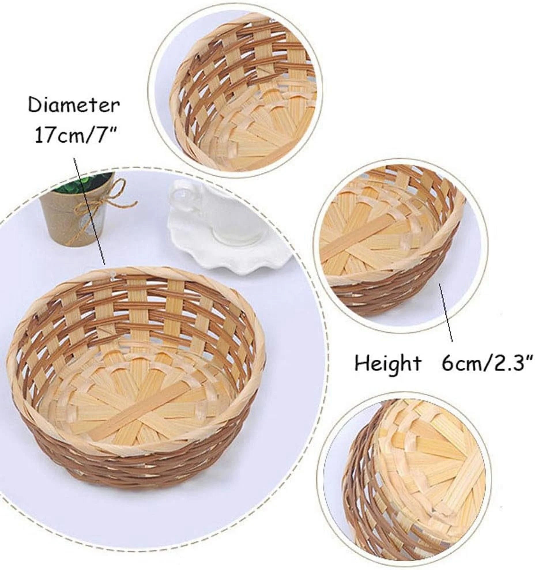 12 Pcs Woven Bread Baskets,Bamboo round Basket Woven Small Baskets for Gifts,Empty Bread Serving Baskets for Food Fruit Woven Bamboo Fruit Tray for Kitchen Restaurant Display Christmas Vegetables