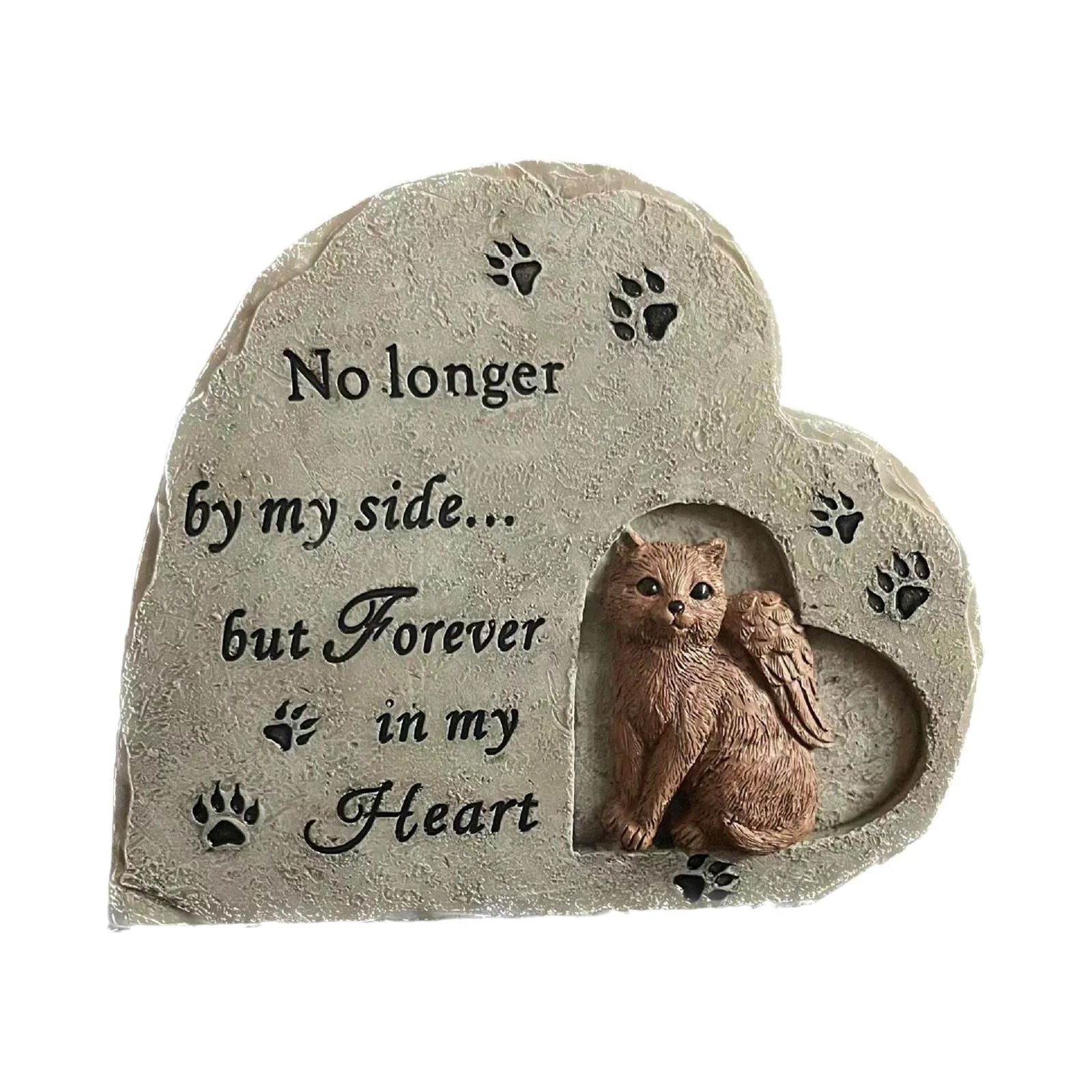 Pet Cat Memorial Stone Resin Cat Statues with Angel for Porch Outdoors Lawn
