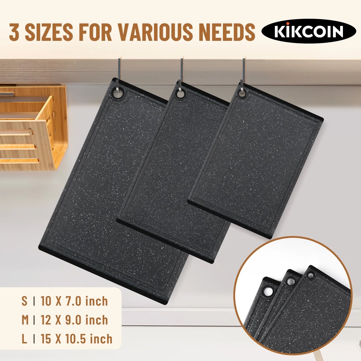 3-Piece Plastic Large Cutting Boards Set for Kitchen, Chopping Board with Non-Slip Feet and Juice Grooves
