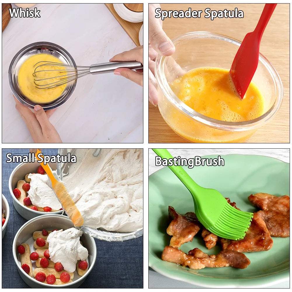 Mixing Bowls with Lids Set, 23 Pcs Kitchen Utensils Stainless Steel Nesting Bowls, Measuring Cups Spoons, 12 Reusable Silicone Stretch Lids Non-Slip Mat Egg Whisk for Baking Cooking by