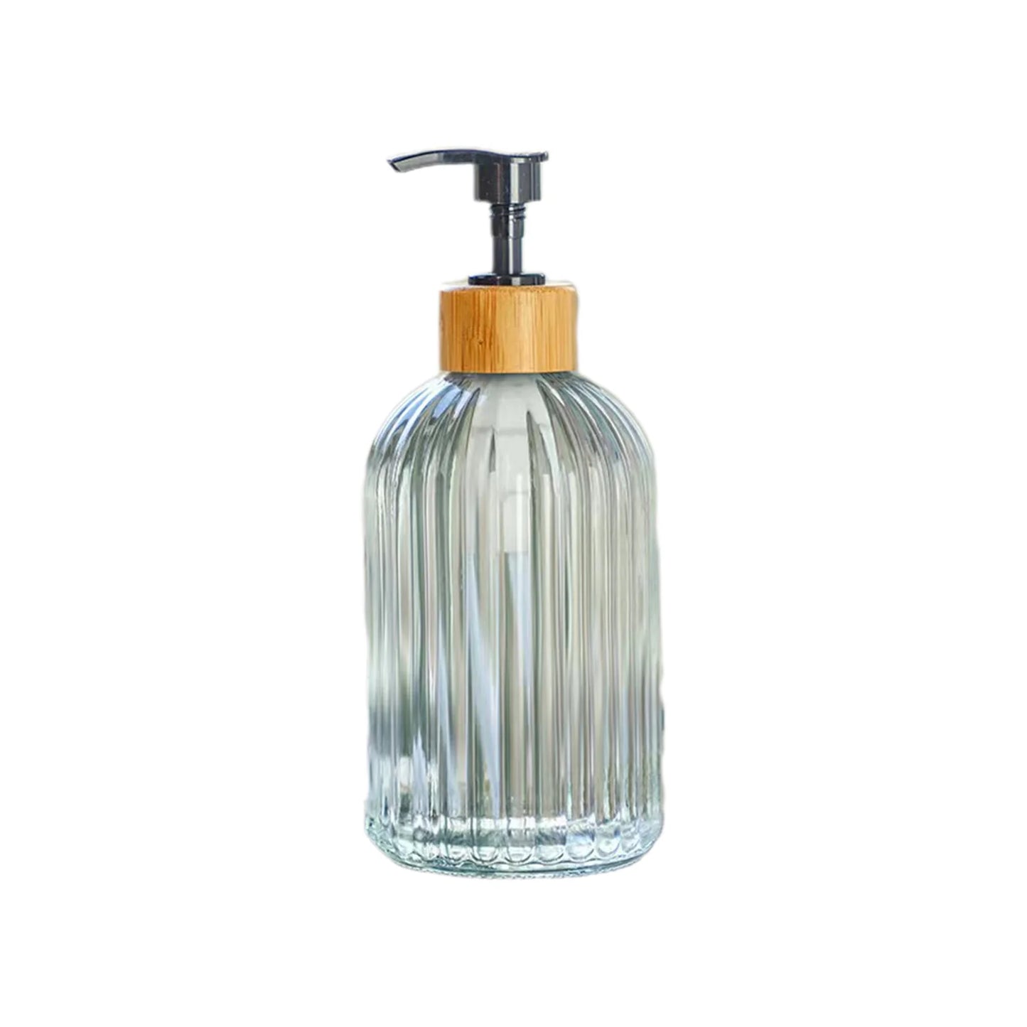 Vertical Glass Soap Dispenser Set, for Bathroom and Kitchen Use, Hand Soap and Dishwashing Liquid, 14 Ounce Capacity.