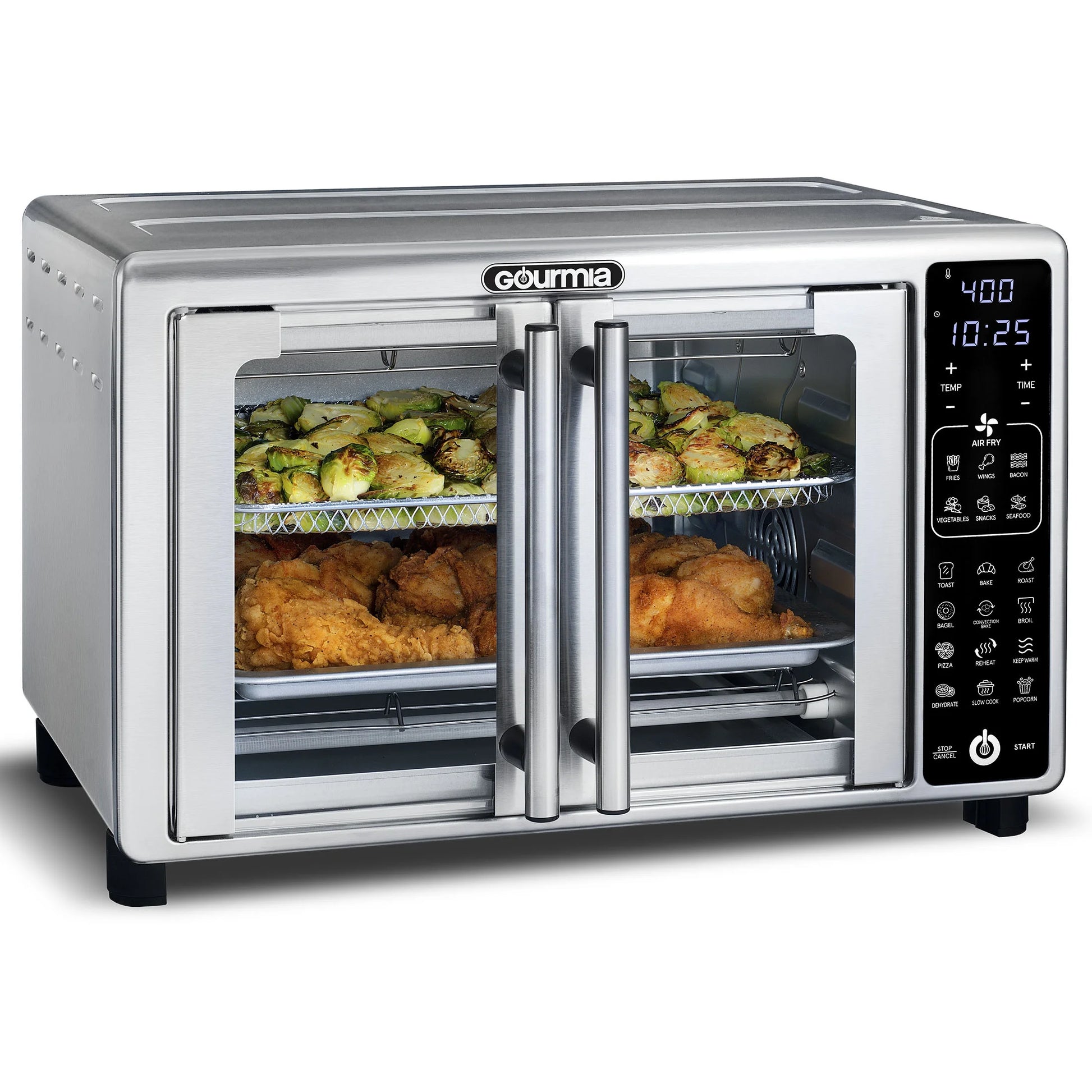 French Door 6-Slice Digital Toaster Oven Air Fryer, 19 One-Touch Presets, 24L, Stainless Steel