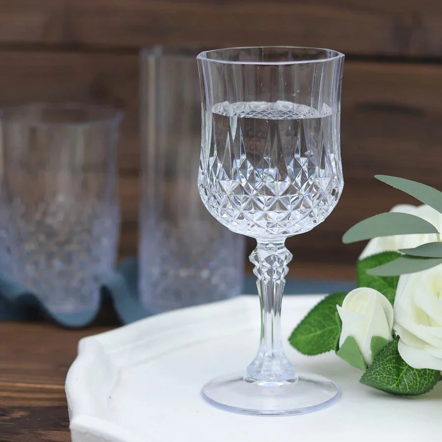 Balsacircle 6 Disposable 8 Oz Clear Crystal Cut Goblets Plastic Wine Glasses Party Events Tableware Decorations