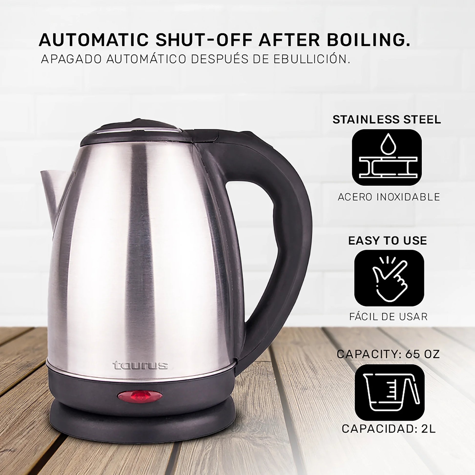 Electric Kettle  Caronte Stainless Steel 68 Oz Capacity Fast Boil Auto Shutoff Silver