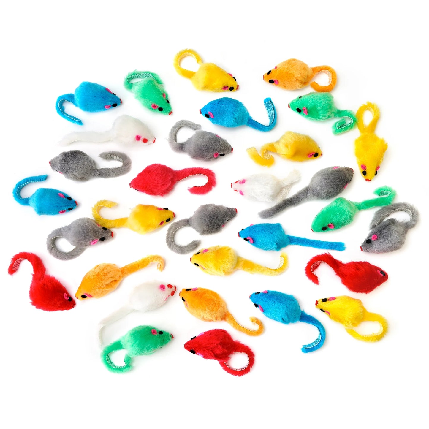 36PCS 4.1'' Furry Cat Toy Mice Rattle Small Mouse Kitten Interactive Play Assorted Color