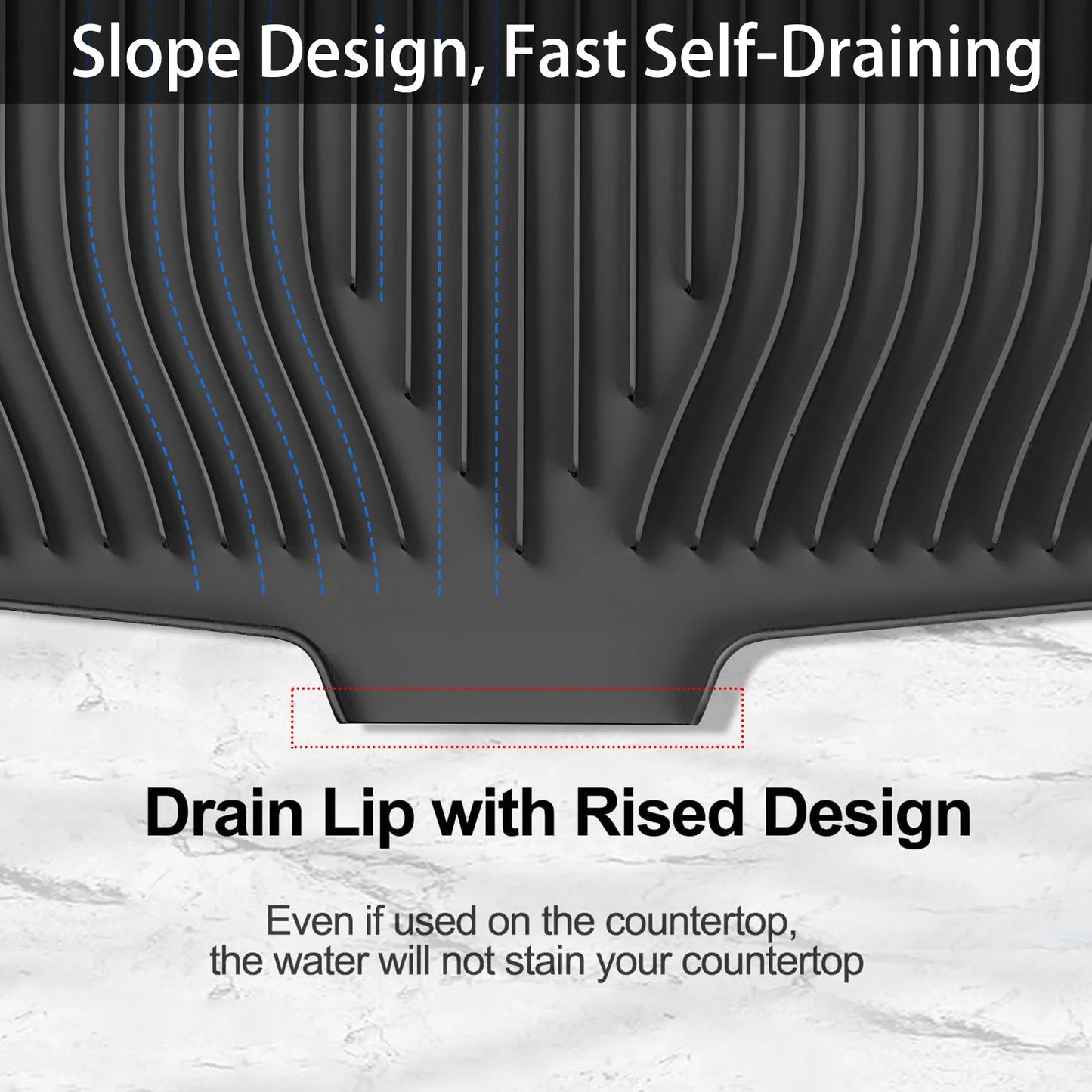 Silicone Dish Drying Mat with Drain Lip – Large 18.9"X13.8" Hygienic Counter Tray for Kitchen Sink, Easy to Clean, No Water Buildup