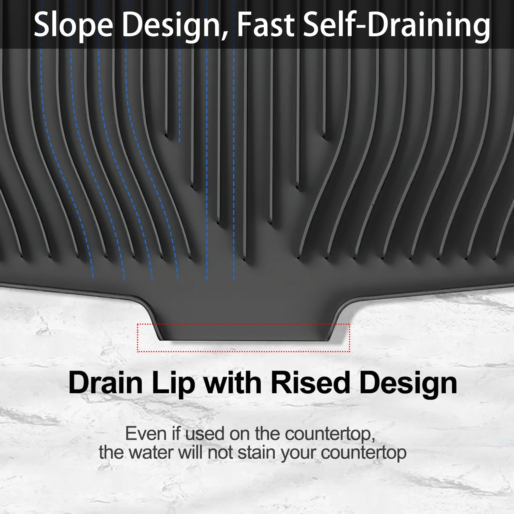 Silicone Dish Drying Mat with Drain Lip – Large 18.9"X13.8" Hygienic Counter Tray for Kitchen Sink, Easy to Clean, No Water Buildup