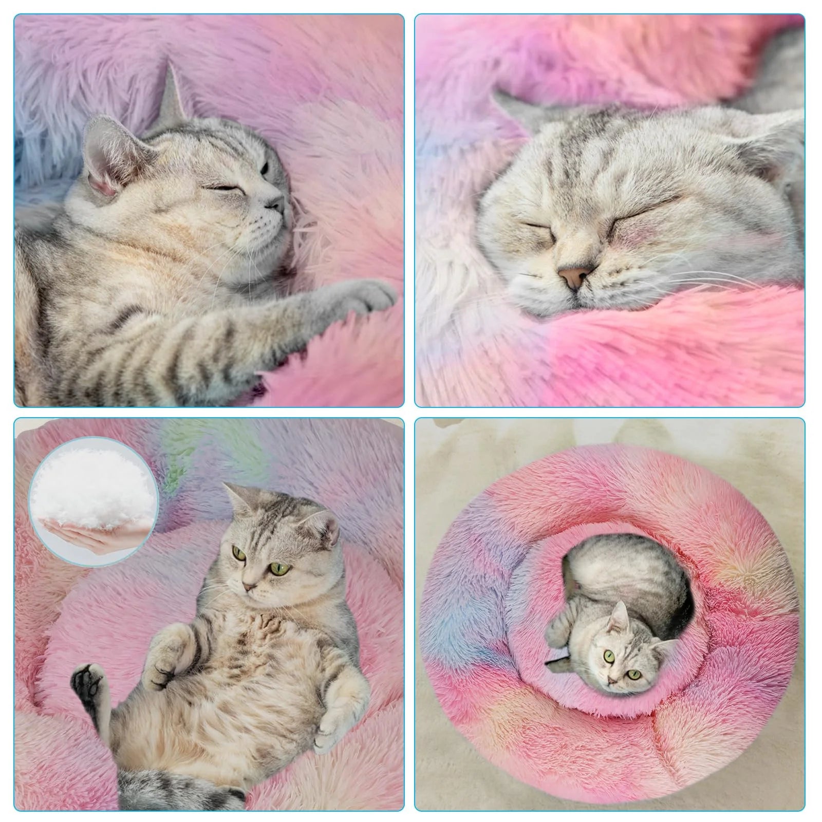 Calming Donut Dog Bed Anti-Anxiety, Self Warming, Cozy Soft Plush round Pet Bed, Ideal for Both Home & Travel, 20"L X 20"W X 8"H