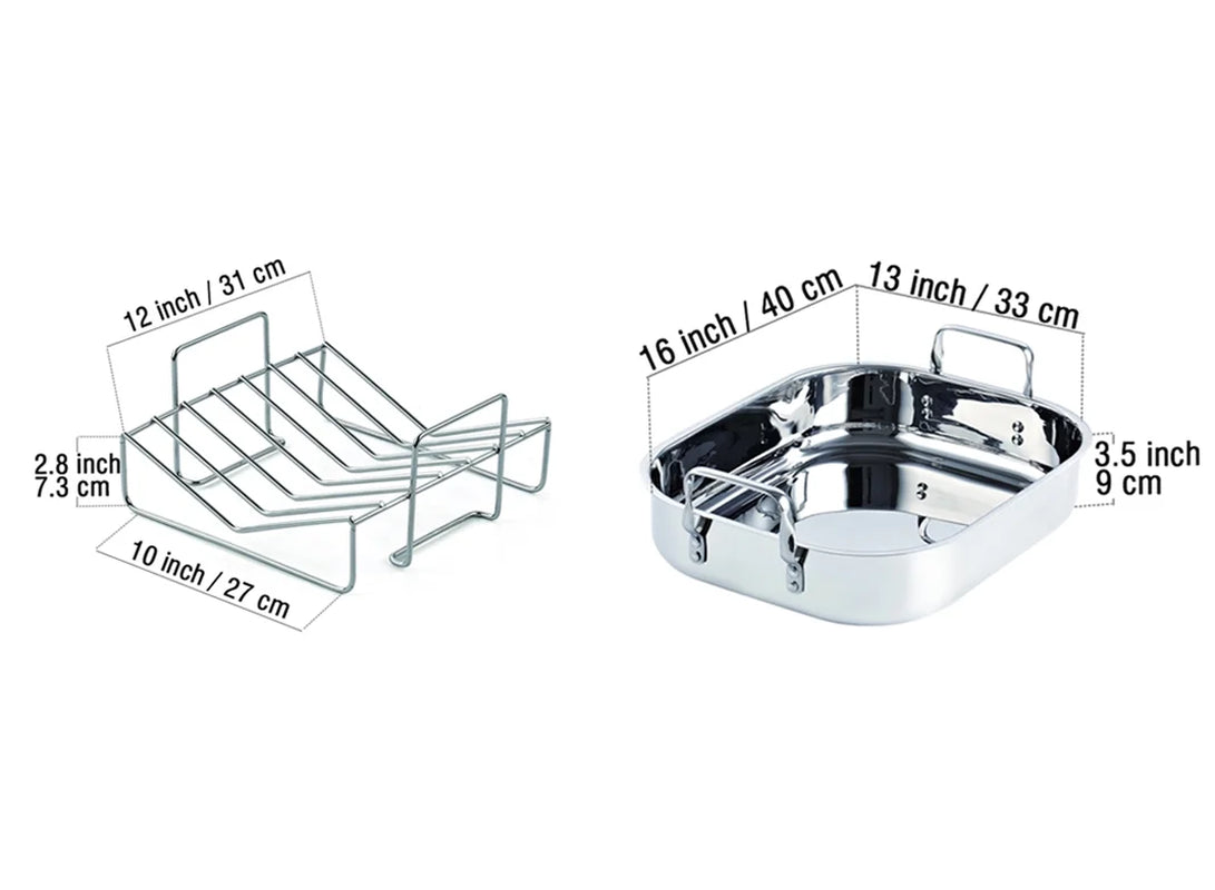 Stainless Steel Roaster Pan with V-Shaped Rack, 16-Inch by 13-Inch Turkey Roasting Pan Bakeware for Oven, Rectangular