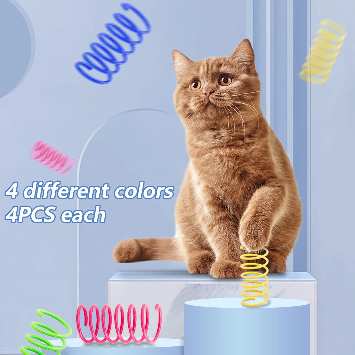 Colorful 16-Piece Cat Spring Toy Set - Durable Interactive Spiral Coils for Bouncing and Training Fun