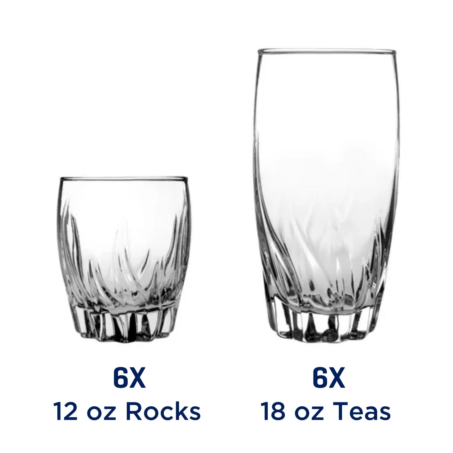 12 Piece Radiant Drinking Glasses Set, 16 Oz & 12 Oz Clear Glasses