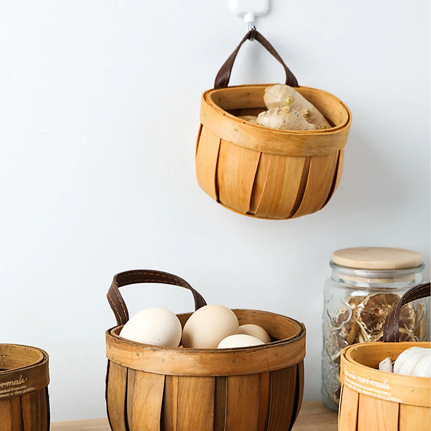 Bread Basket,Wood Chip Picnic Basket with Handle, Handmade Woven Fruits Vegetable Storage Basket Holder for Storage Gift Flower Wedding Serving Kitchen Cabinet Organizer,Khaki,4.9*5 Inch