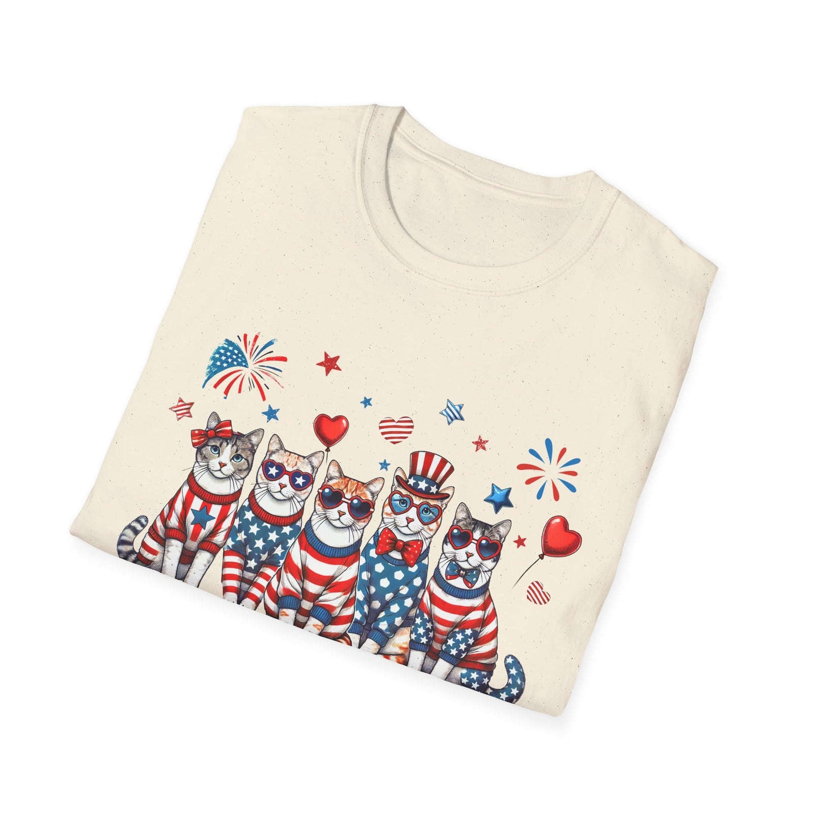 Patriotic Cat Unisex Softstyle T-Shirt for Fourth of July Celebrations