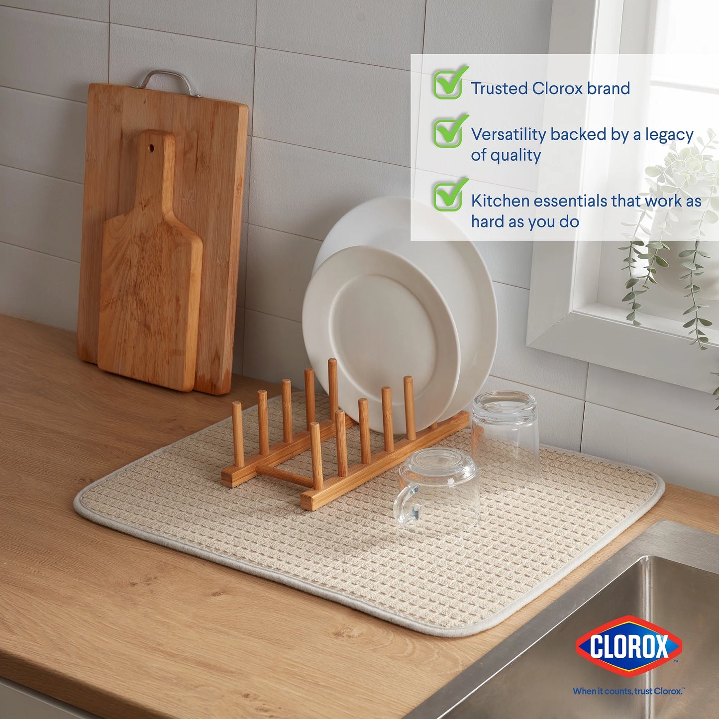 Dish Drying Mat, Absorbent Microfiber, 50% Recycled for Kitchen, 15" X 20" Beige Tan