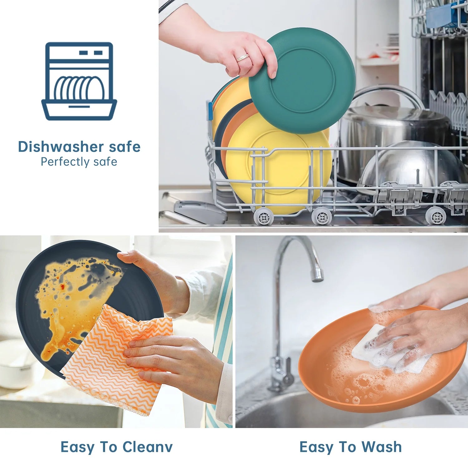 Wheat Straw Dinnerware Sets, 24 Piece Unbreakable Dinnerware Sets, Service for 4 Dishes Sets, Reusable Plates and Bowls Sets, Travel Camping Cutlery Set, Dishwasher Microwave Safe, Multicolor