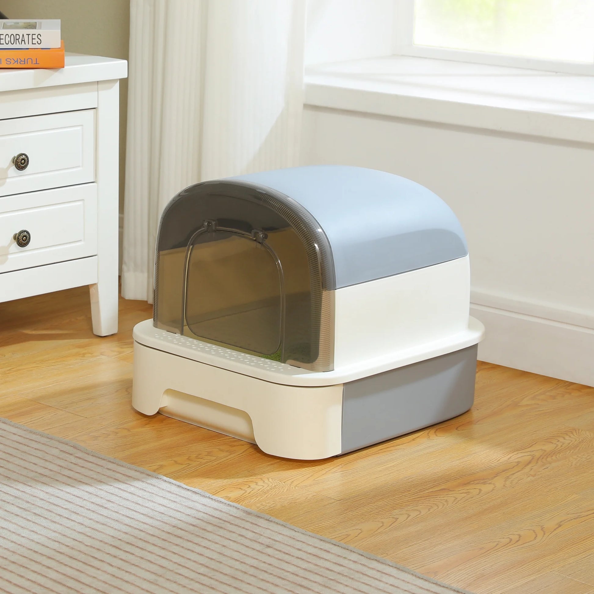 Large Cat Litter Box with Scoop Litter Box with Lid Double-Layer Leak-Proof Litter Box for Cat, Gray