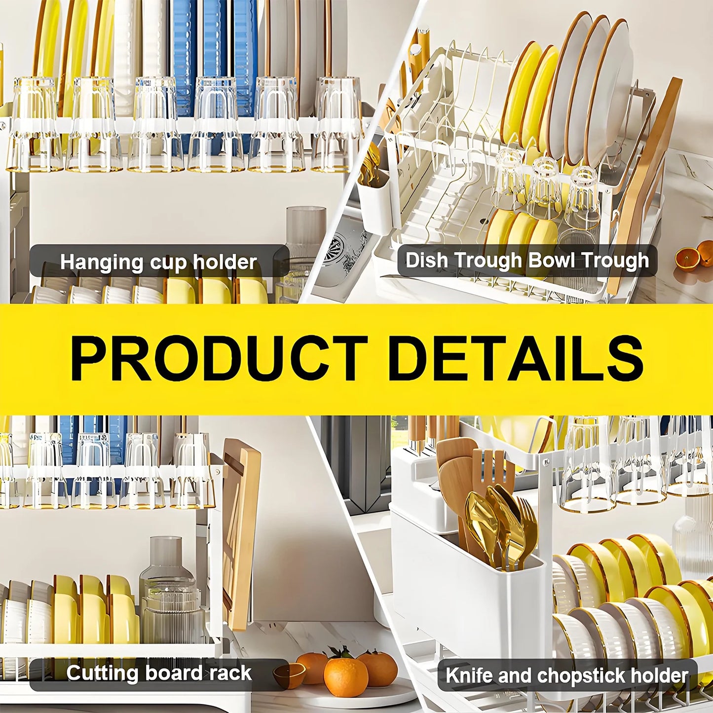 2-Tier Stainless Steel Foldable Dish Racks ,16.5*11.8*11.4In, White