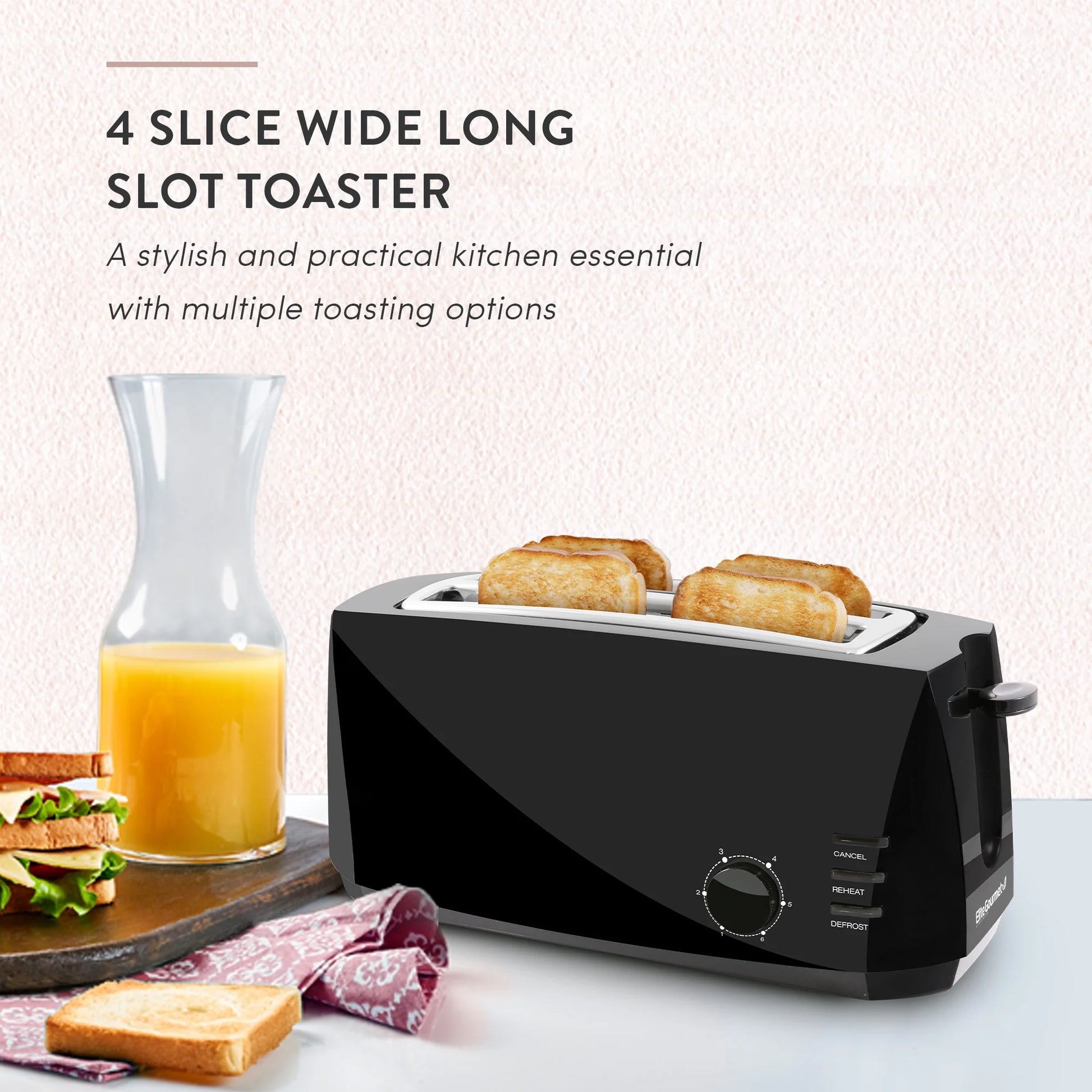 ECT4829BX New 4 Slice Long Slot Cool Touch Toaster, Black