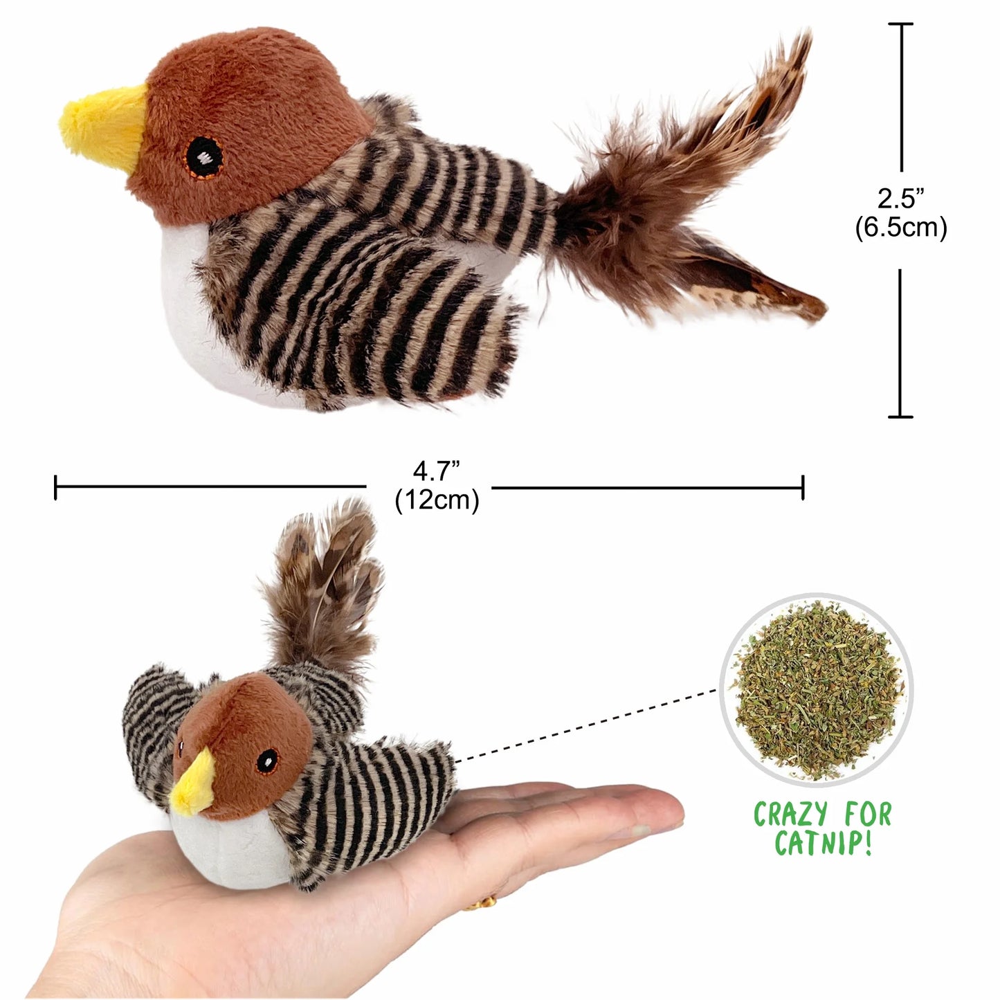 1PCS Cat Toys Chirping Birds with Catnip Silvervine, Interactive Cat Kicker, Lifelike Birdie Tweets, Indoor Play Feather Chew Kitty Kitten Exercise Pet Toys