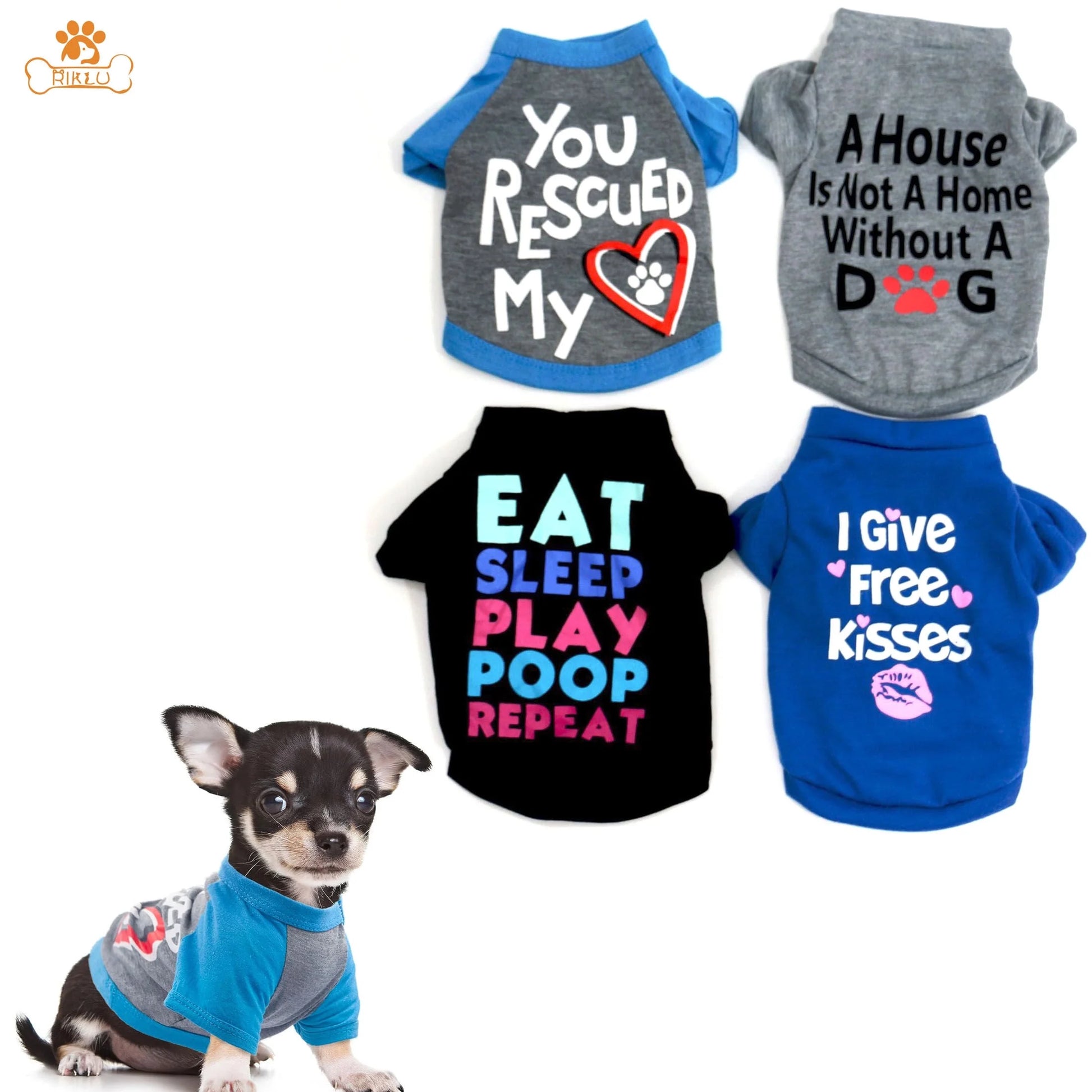 Set of 4 Dog Apparel for Small Dogs and Cats - Stylish Shirts for Male Small Dogs