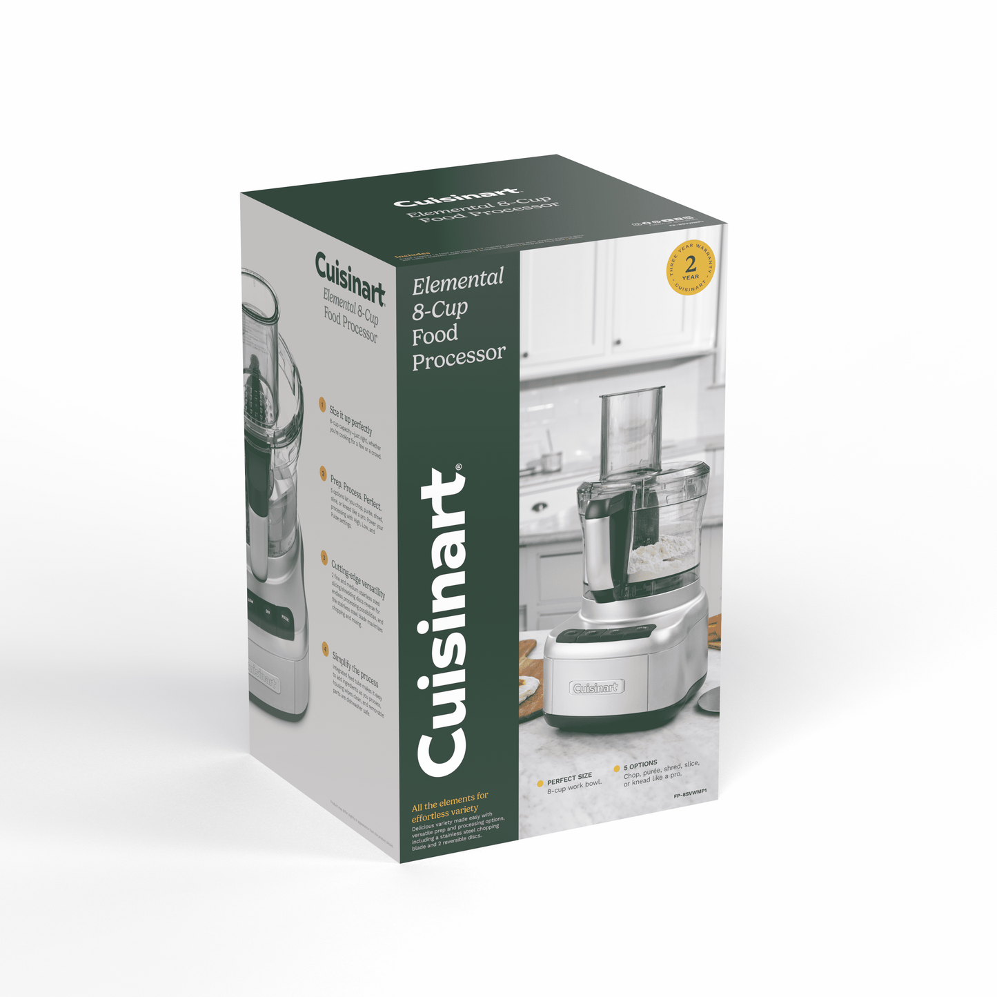 Elemental 8-Cup Food Processor, Silver