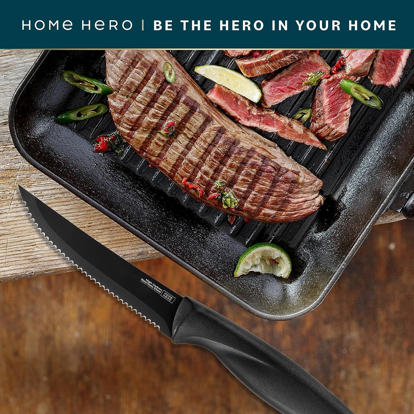 - 6 Pcs Kitchen Knife Set & Steak Knifes - Stainless Steel, Black