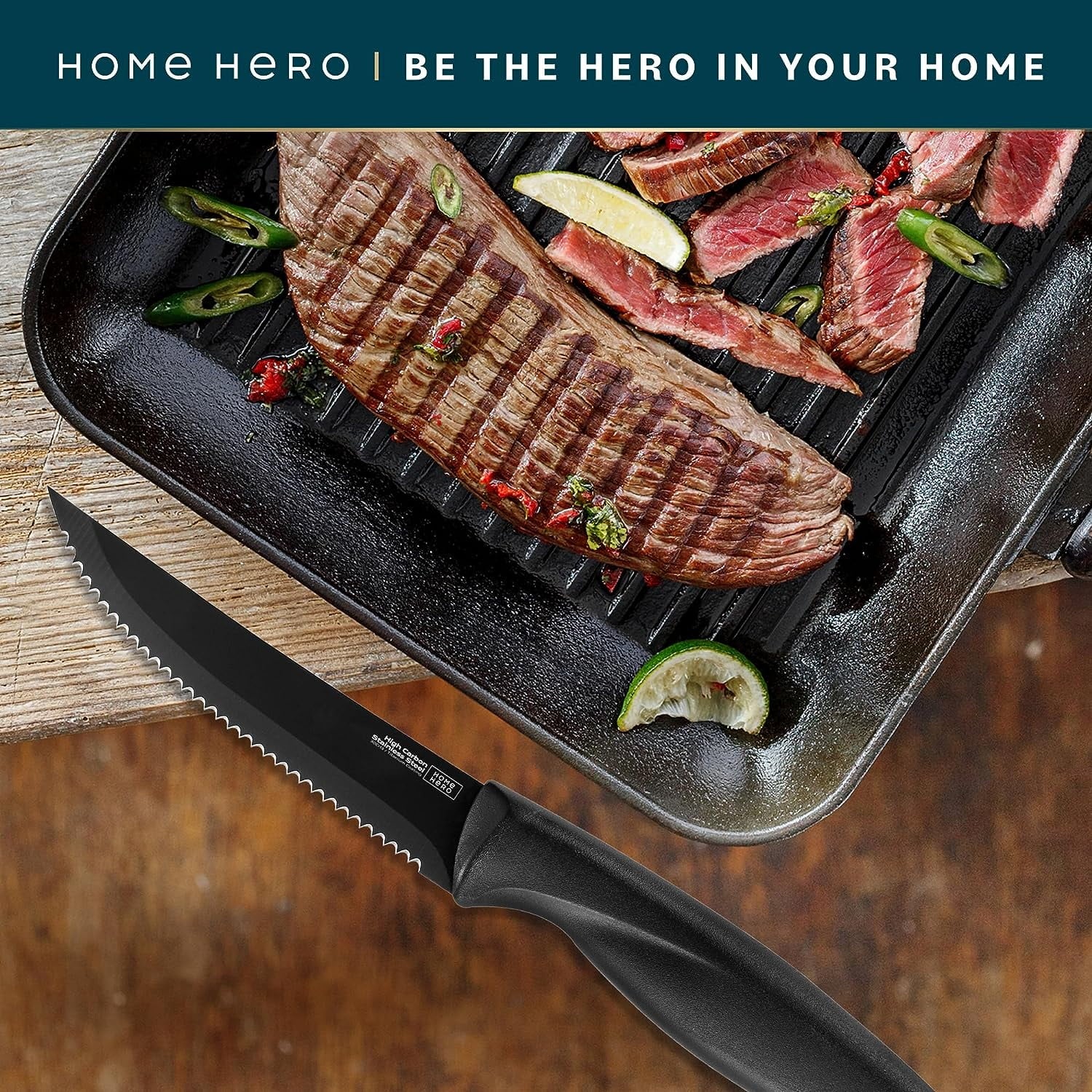 - 6 Pcs Kitchen Knife Set & Steak Knifes - Stainless Steel, Black