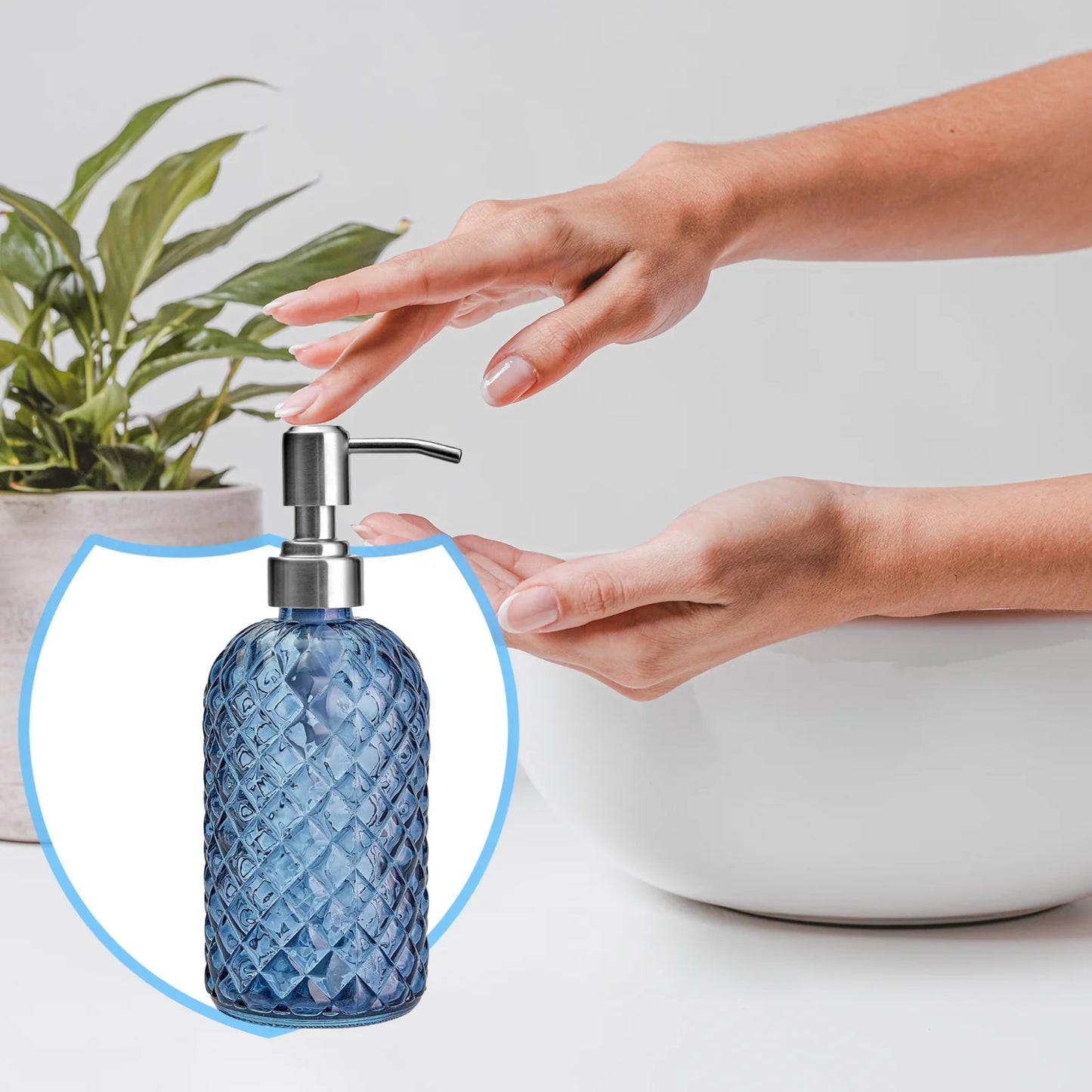 Glass Pump Soap Dispenser Bottle Body Wash Dispenser Durable Hand Soap Dispenser Lotion Dispensers for Kitchen Laundry Hotel Blue