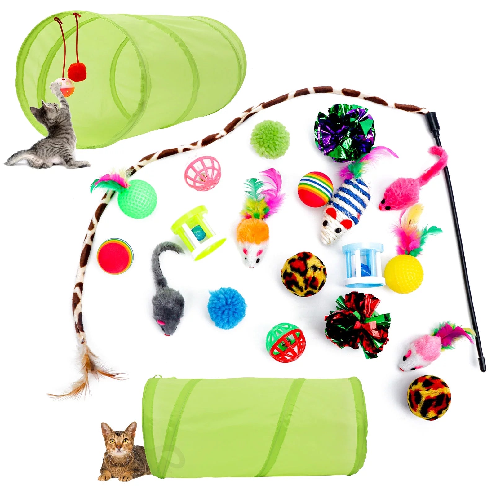 21-Piece Interactive Cat Toy Assortment with Tunnel, Teasers, Fluffy Mice, and Crinkle Balls