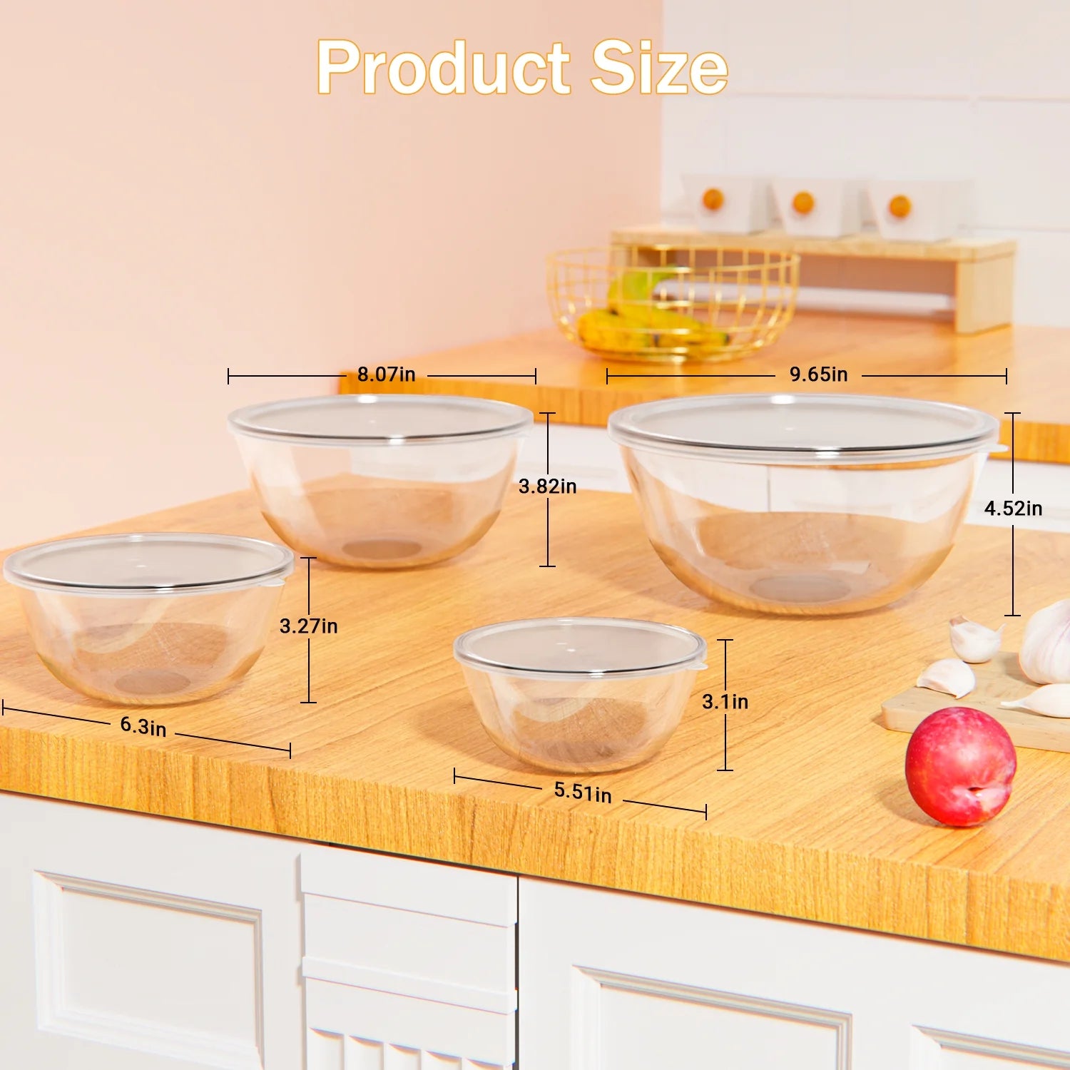 Glass Mixing Bowls Set, 4 Pack Glass Mixing Bowls with Lids, Nesting Storage Bowls for Kitchen,0.5/0.75/1.5/2.5 QT Great for Prep, Baking, Serving