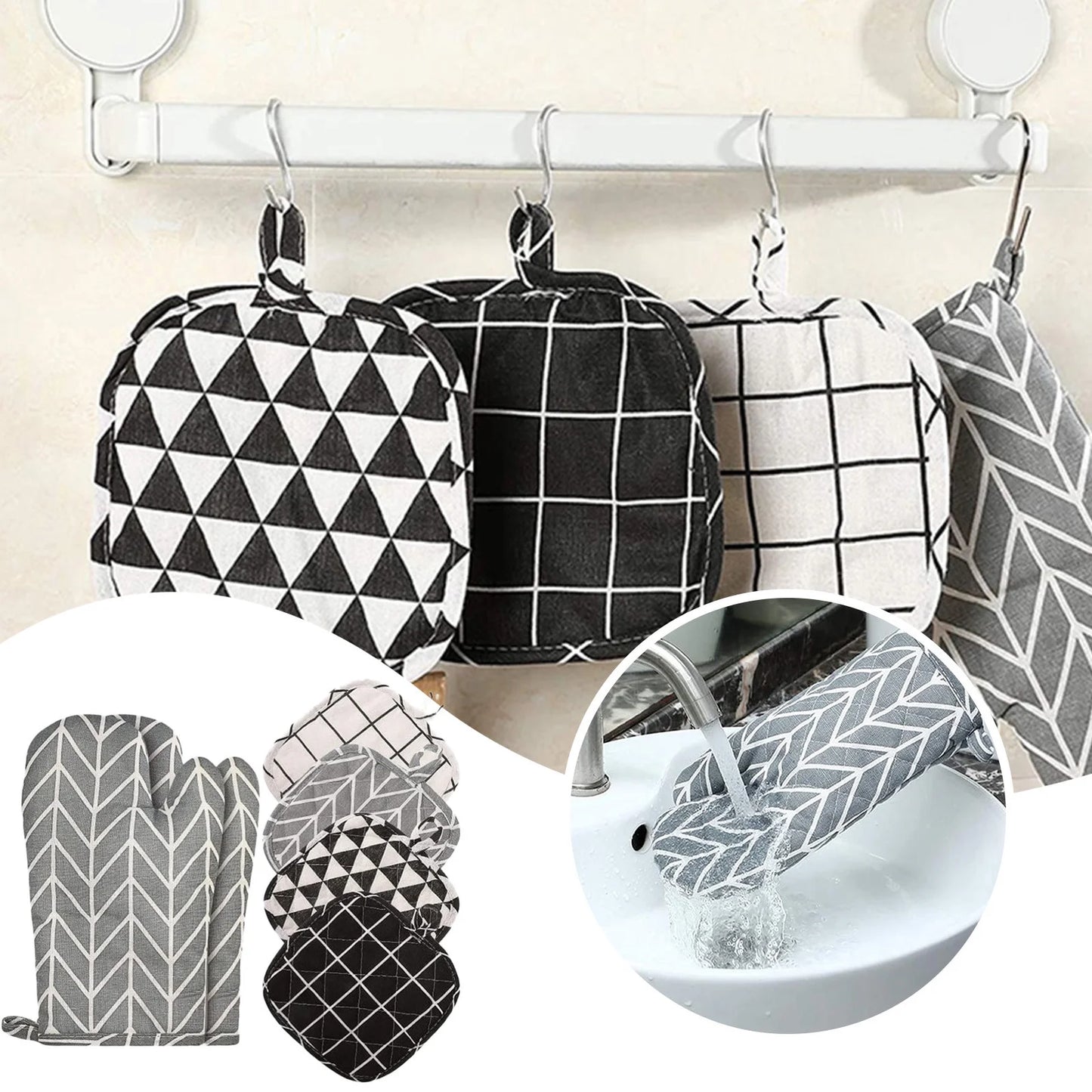 Kitchen Clearance Kitchen Organizers and Storage Set of 6 Oven Mitts and Pot Holders Kitchen Microwave Mitts Heat Oven Mittens and Oven Hot Mitts Pad for Cooking Grey