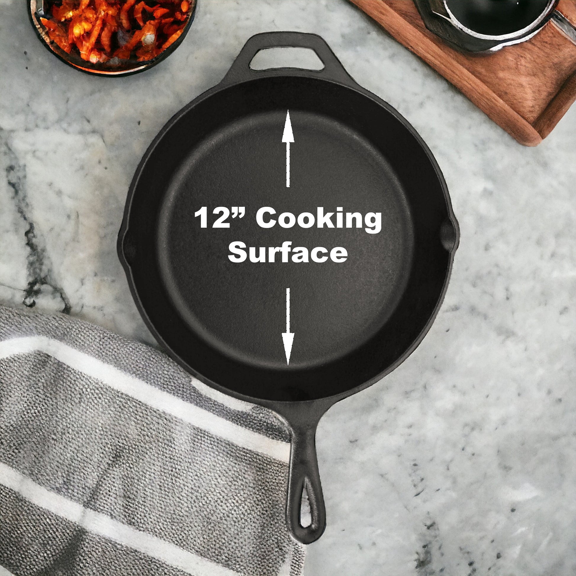 Cast Iron Skillet Oven Safe Pre-Seasoned Iron Black, 12 Inch