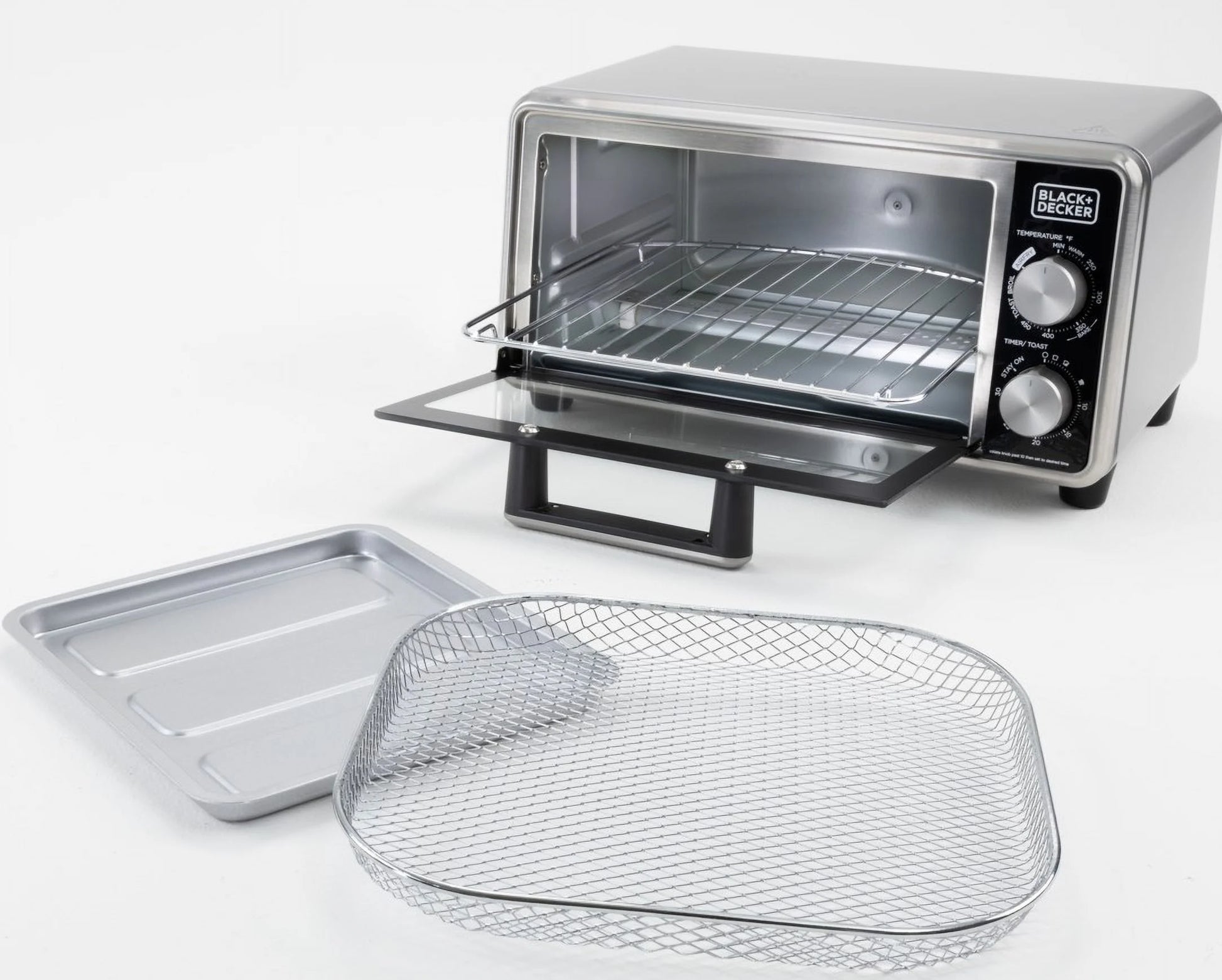 Black + Decker Crisp ‘N Bake™ PRO 4-Slice Air Fry Toaster Oven with Basket, Pan, Rack & Tray, Stainless Steel