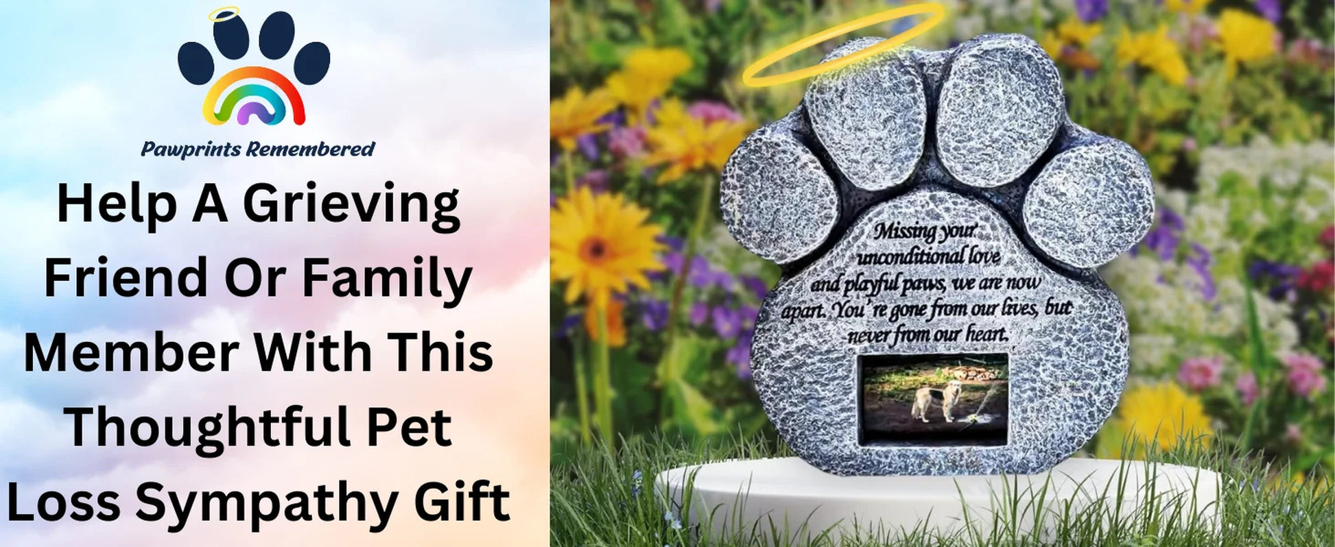- Paw Print Pet Memorial Stone - Outdoor Garden Picture Frame
