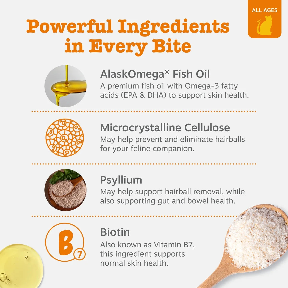 Hairball Bites for Cats, Supports Hairball Reduction, Bacon 30Ct