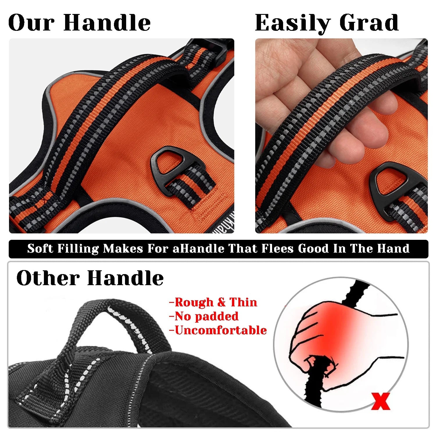 Adjustable No-Pull Dog Harness with Breathable Padded Vest and Reflective Safety Features, Easy Control Handle for Small to Large Dogs, Orange, XL