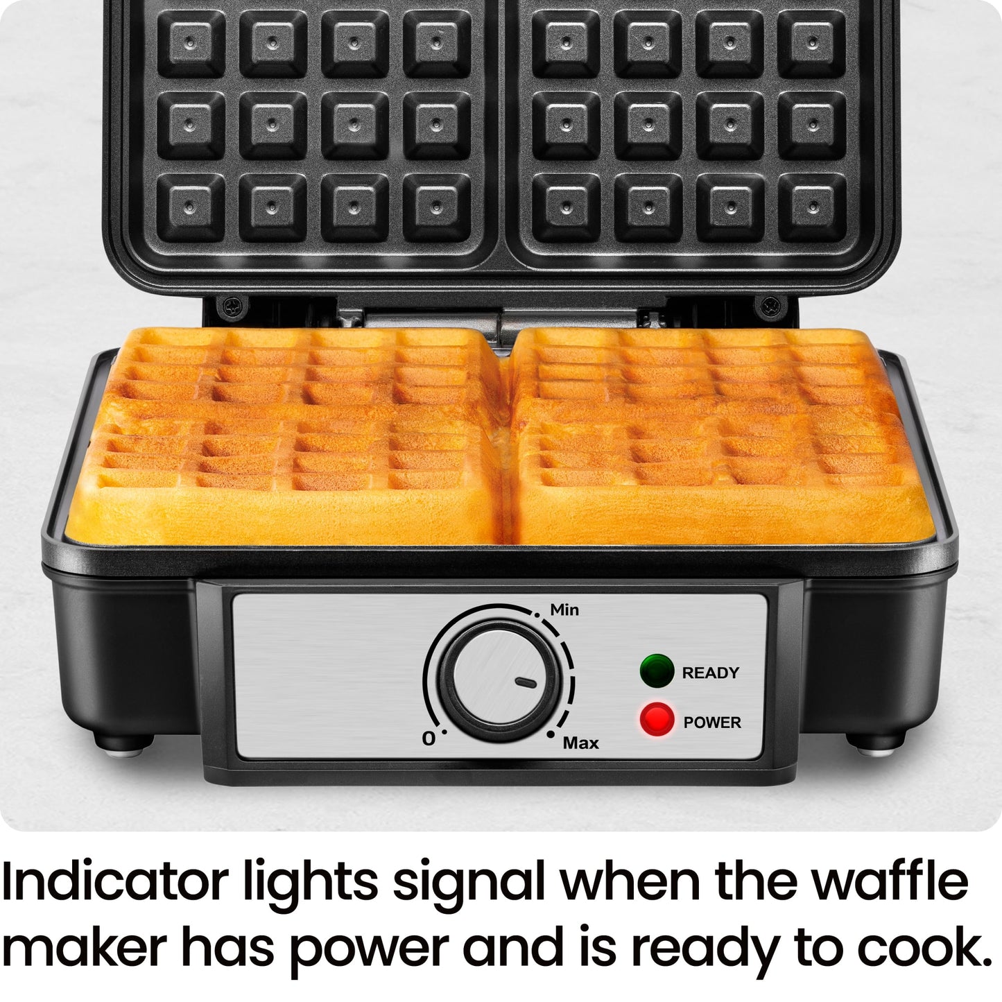 4-Slice Belgian Waffle Maker with Adjustable Temperature and Nonstick Plates - Black