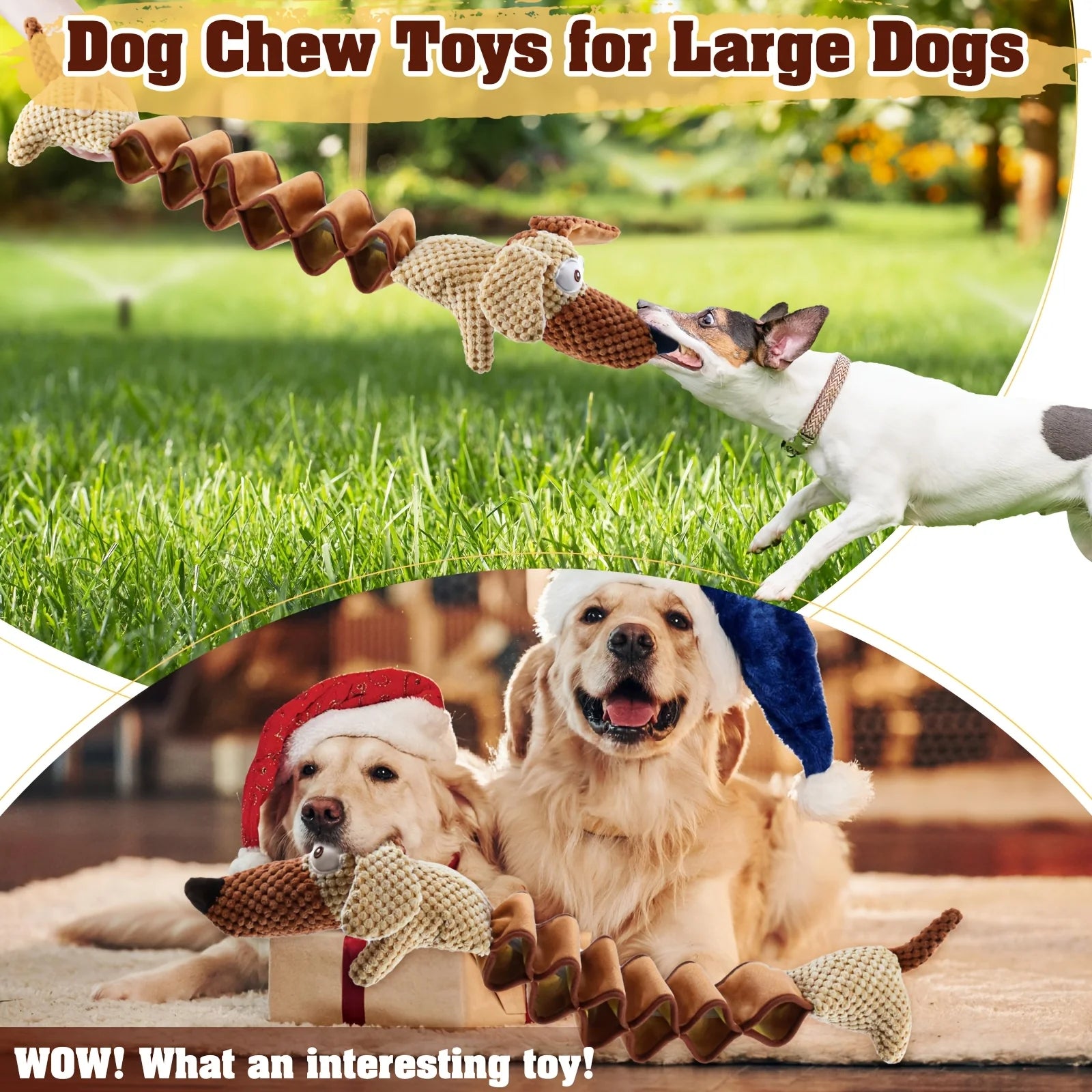 Stretchy Squeaky Plush Dog Toy with Crinkle - No Battery Chew Toy for All Breed Sizes, Durable Pull Play Design