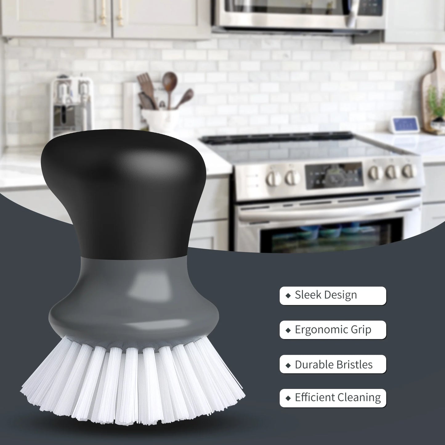 Dish Scrub Brush for Kitchen, Palm Brush Dish Scrubber with Ergonomic Grip,Nylon Brush, Gray, Pack of 2,