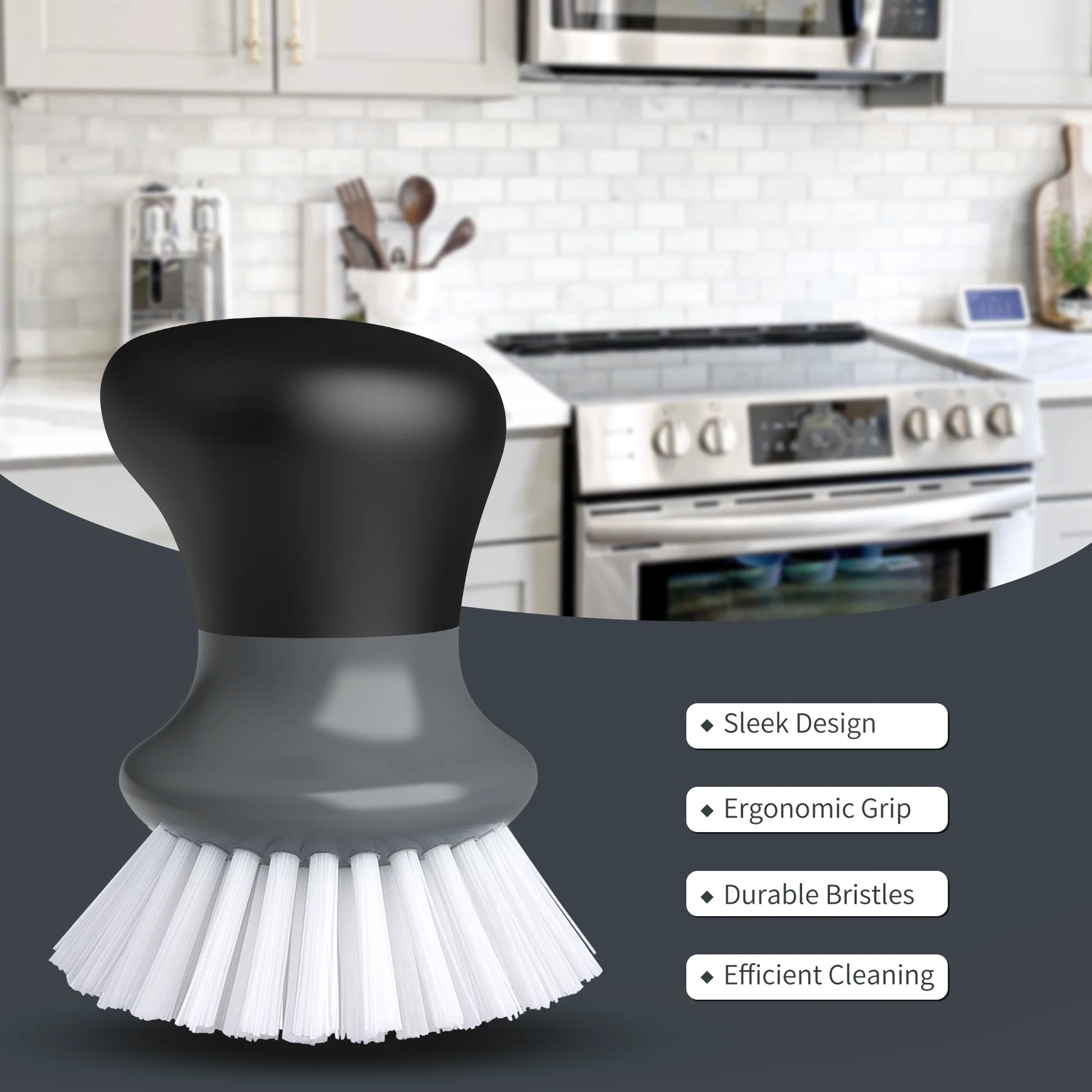 Dish Scrub Brush for Kitchen, Palm Brush Dish Scrubber with Ergonomic Grip,Nylon Brush, Gray, Pack of 2,