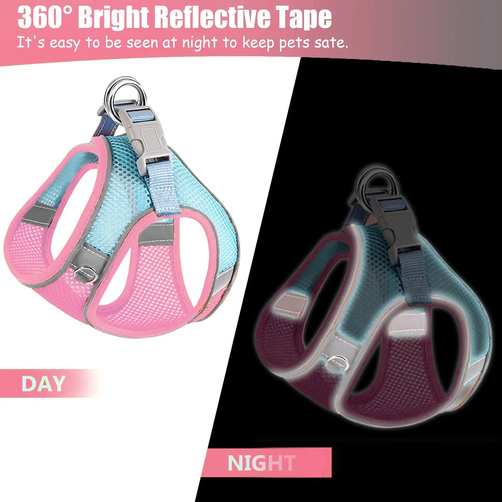 Escape-Proof Cat Harness and Leash Set, Adjustable Reflective Vest for Small and Large Pets, Breathable and Easy Control Design, Pink 2XS
