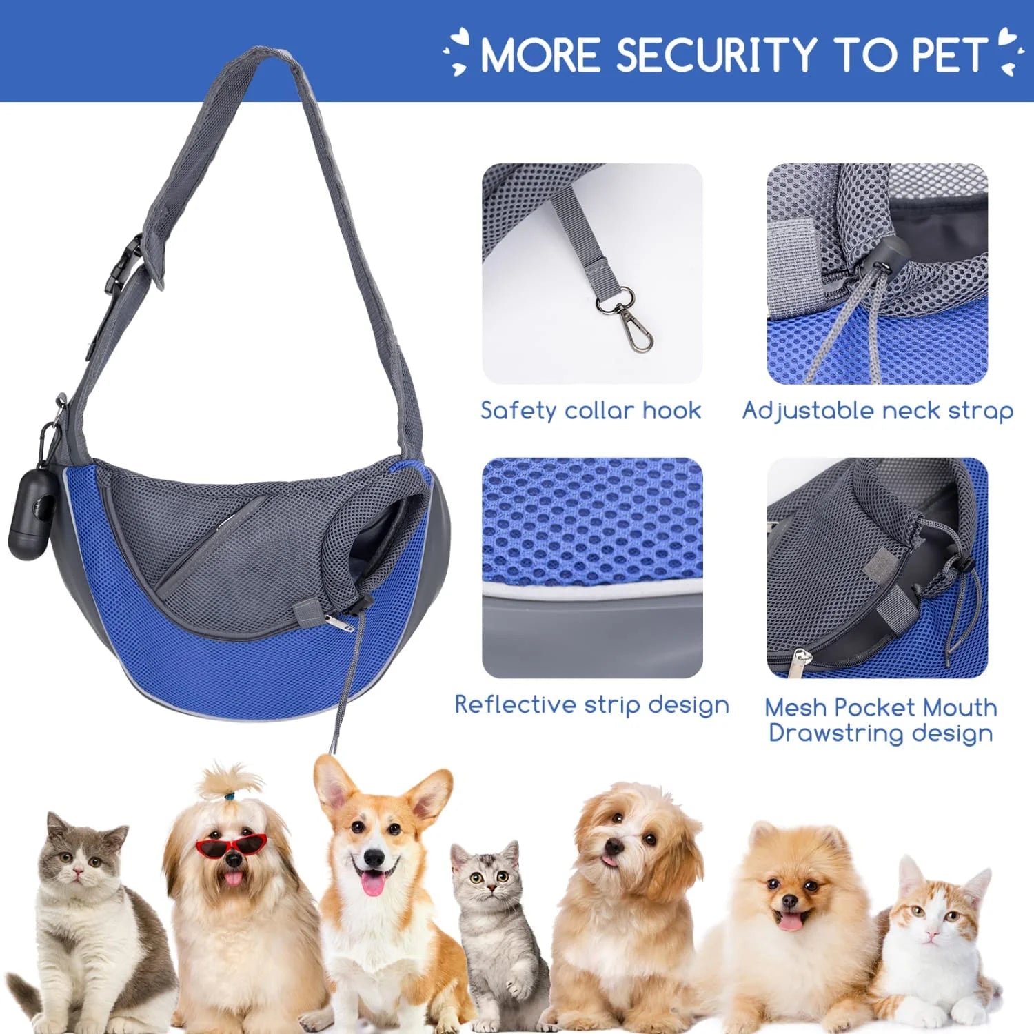 Compact Breathable Mesh Pet Carrier Shoulder Bag with Adjustable Strap in Gray