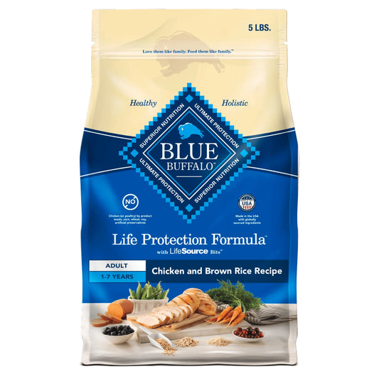 Premium BLUE Life Protection Formula Adult Dry Dog Food with Chicken & Brown Rice - 5 lbs for Optimal Health and Vitality