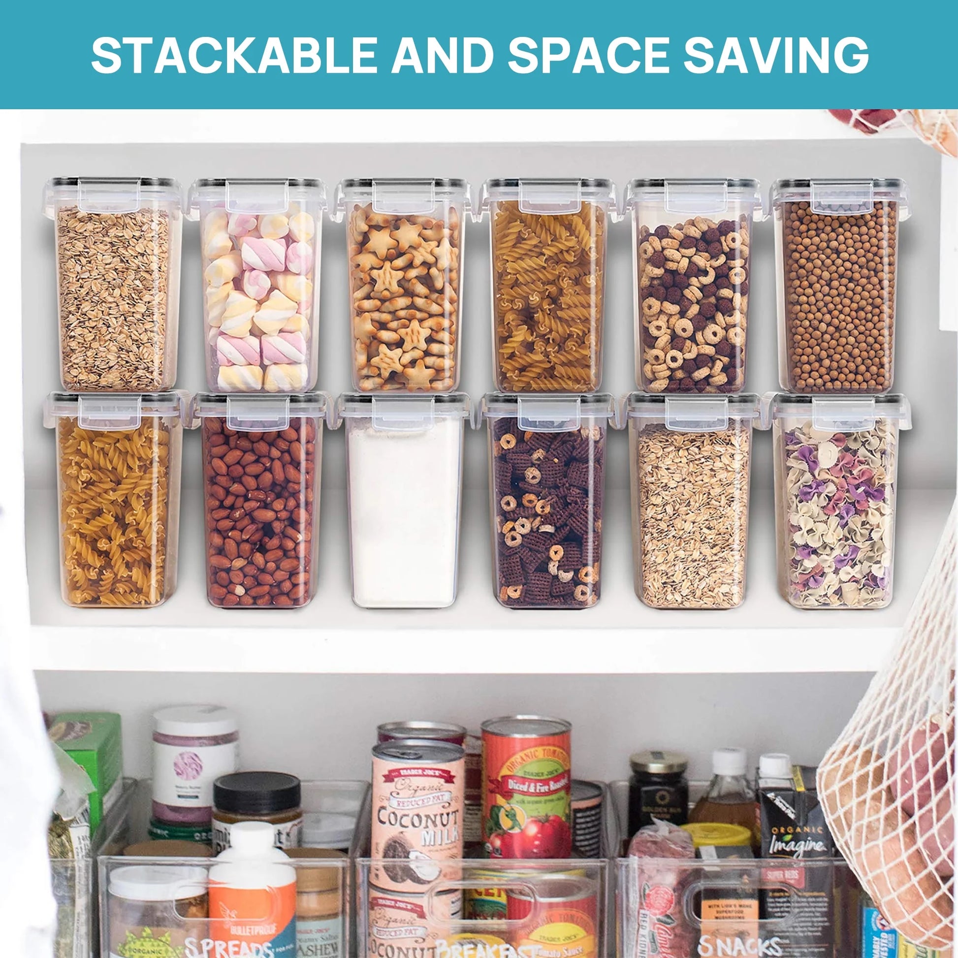 Airtight Food Storage Containers 16 Pcs/1.6L- Plastic BPA Free Kitchen Pantry Storage Containers, Black