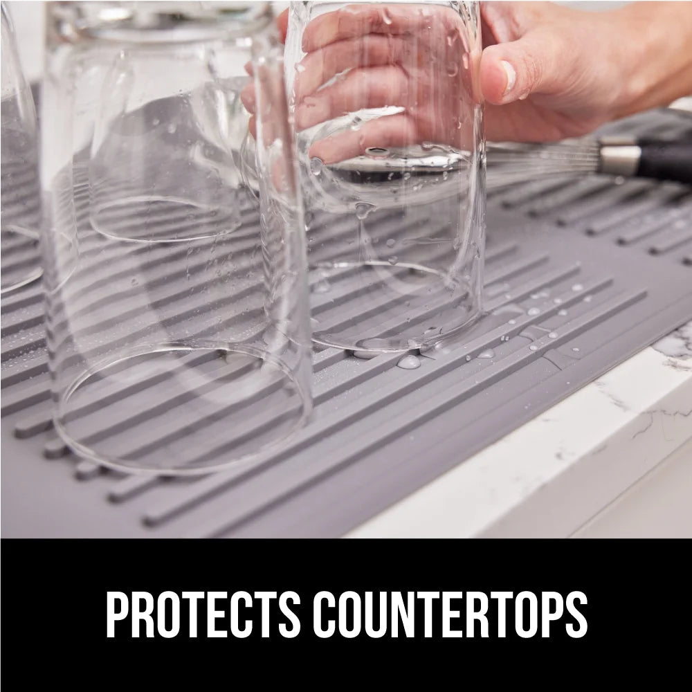 Dish Drying Mat for Kitchen Counter, Waterproof Silicone Dishwashing Mat, 13X11, Gray